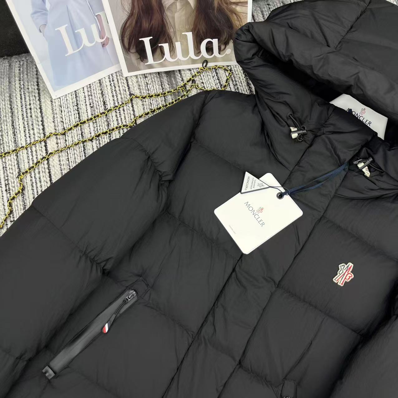 MC Hooded Doll-Style Long-Sleeved Down Jacket Black