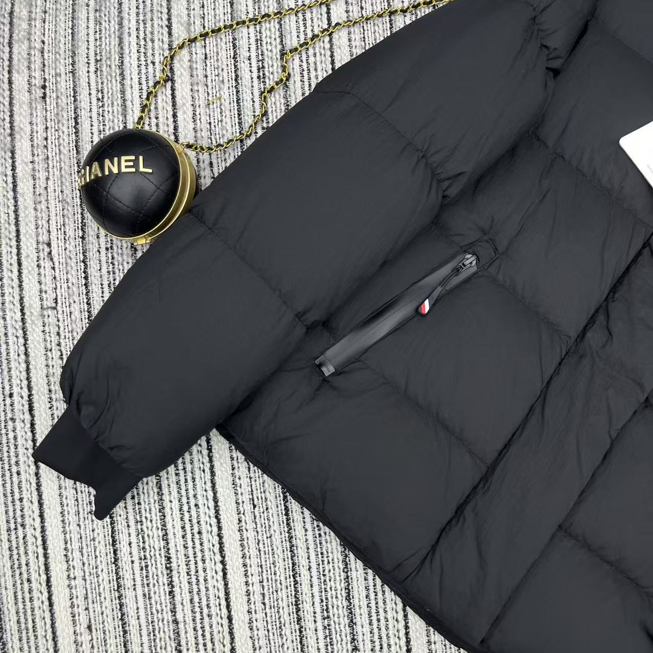 MC Hooded Doll-Style Long-Sleeved Down Jacket Black