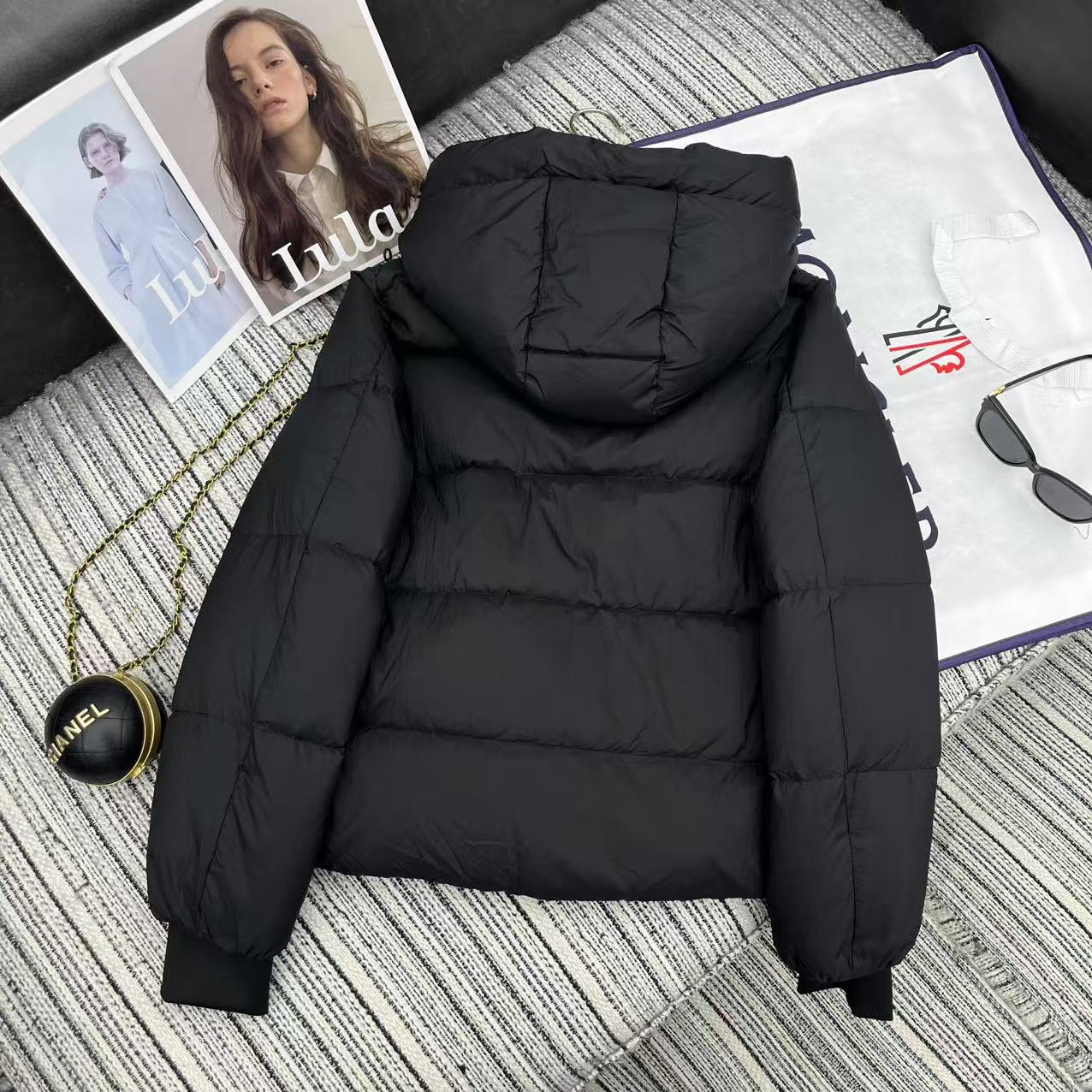 MC Hooded Doll-Style Long-Sleeved Down Jacket Black