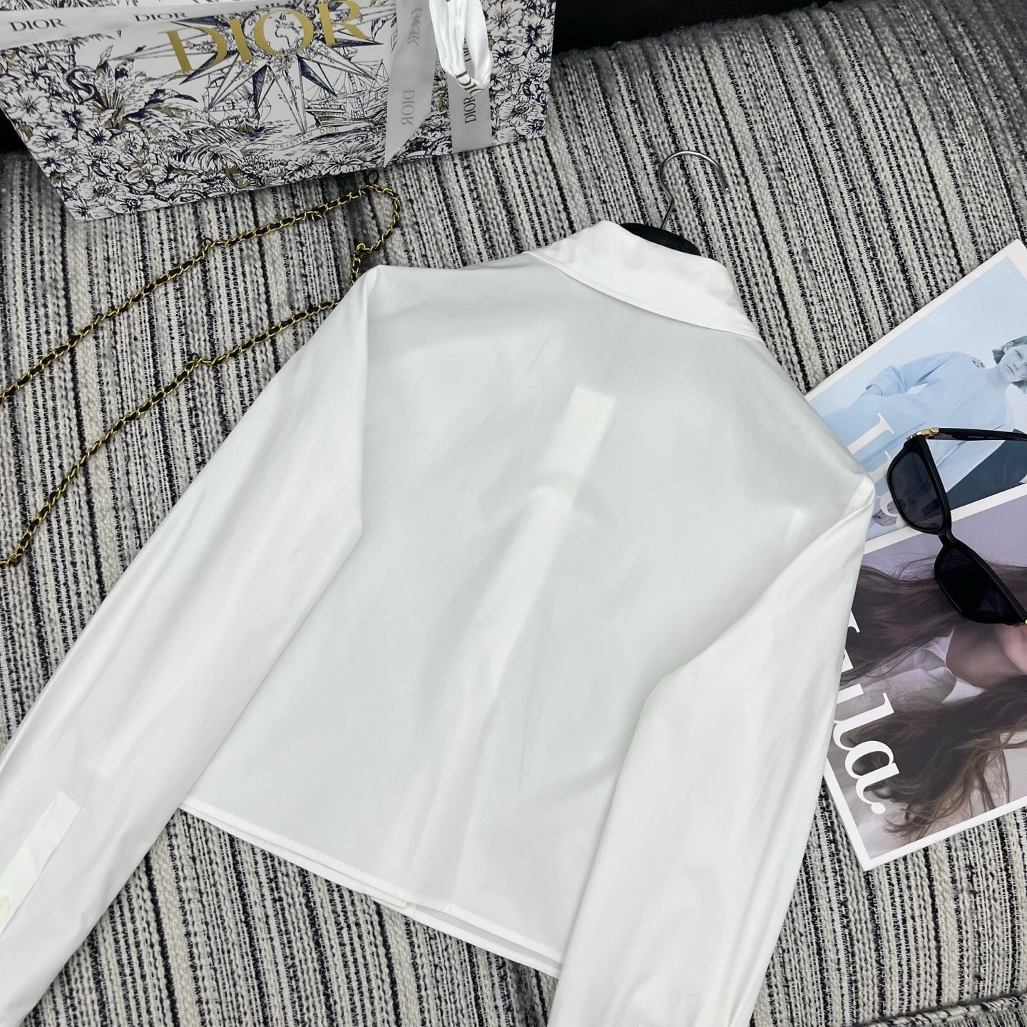 CD Long-Sleeve Blouse With A Black Bow Tie