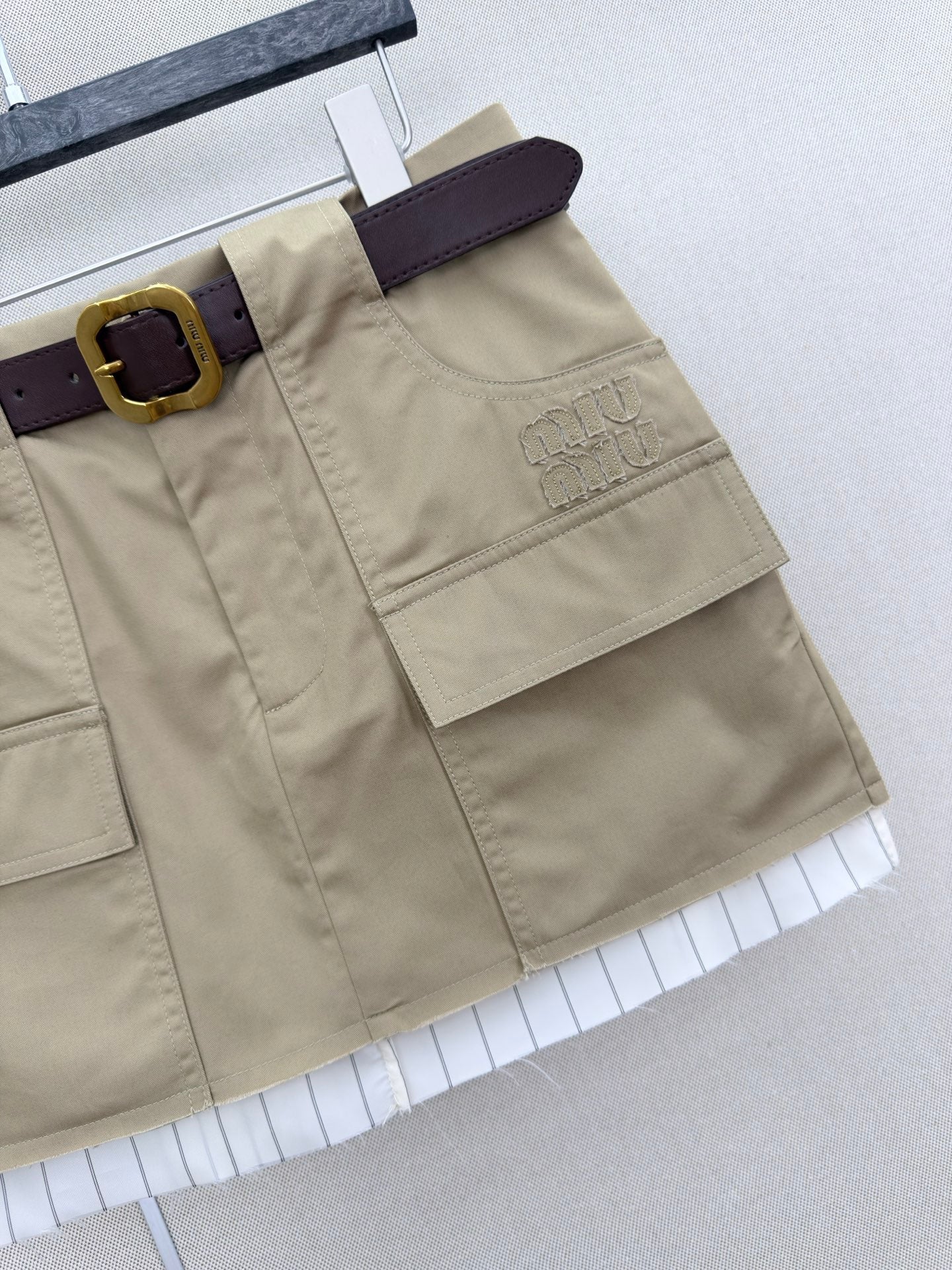 Miu Striped Cargo Mini Skirt Khahi Cotton