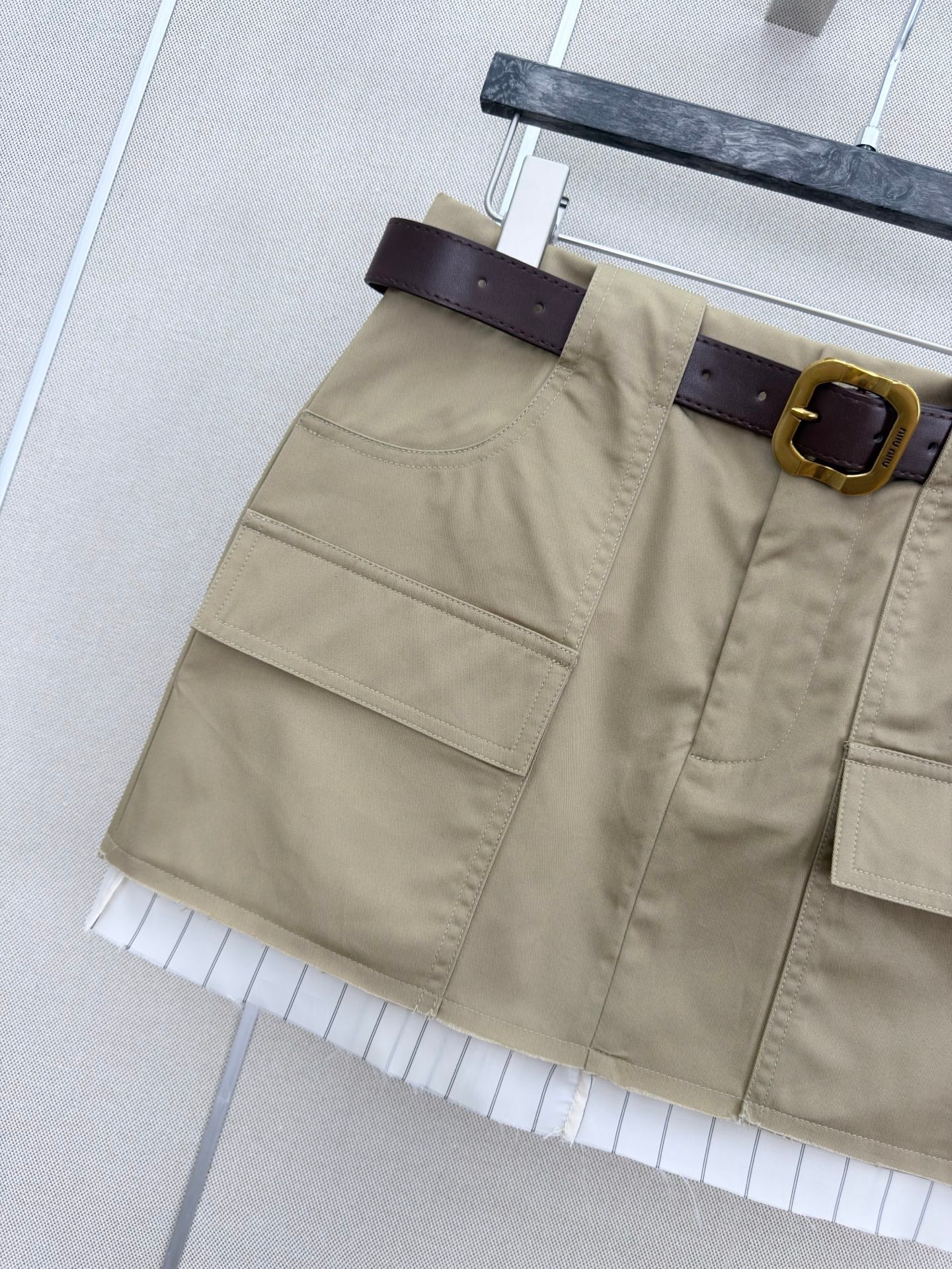 Miu Striped Cargo Mini Skirt Khahi Cotton