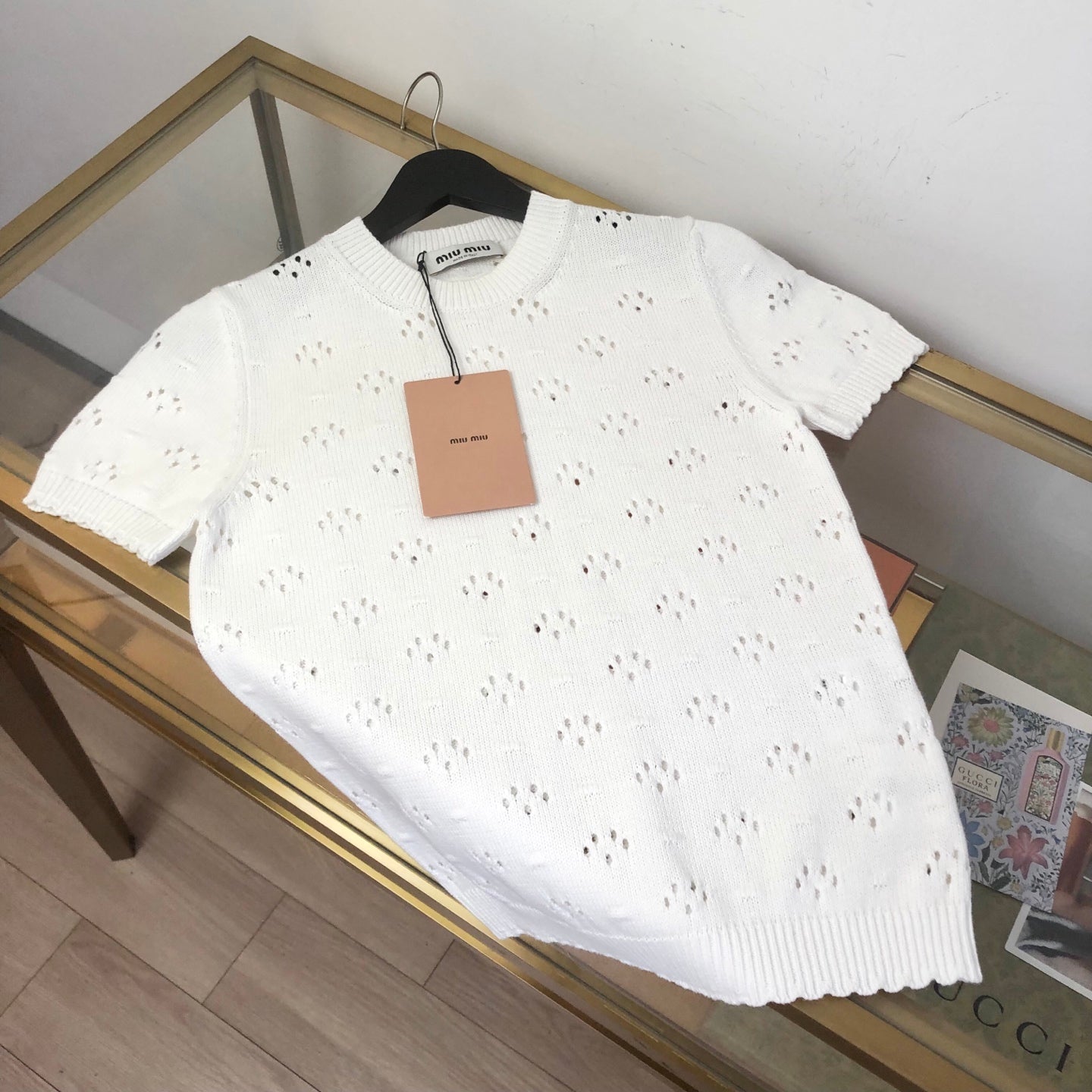 Miu Crew Neck Sweater White Cotton 394303