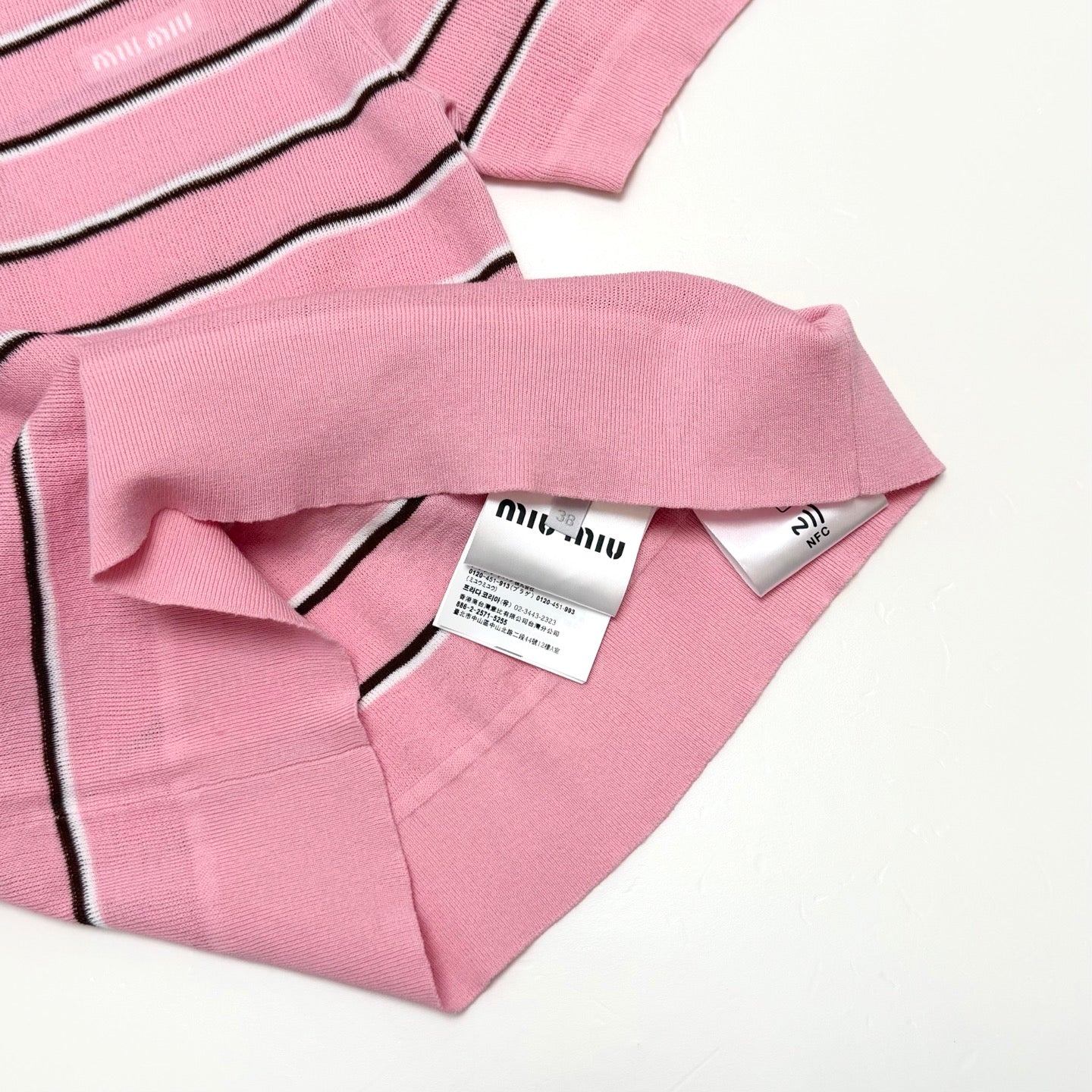Miu Knit Polo Shirt Light Pink Cotton 394294