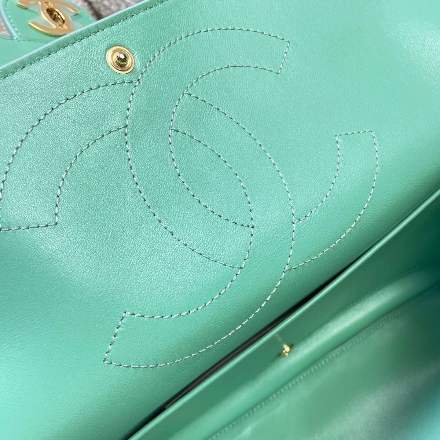CC Shopping Tote Bag 33cm Seafoam Green Quilted Suede