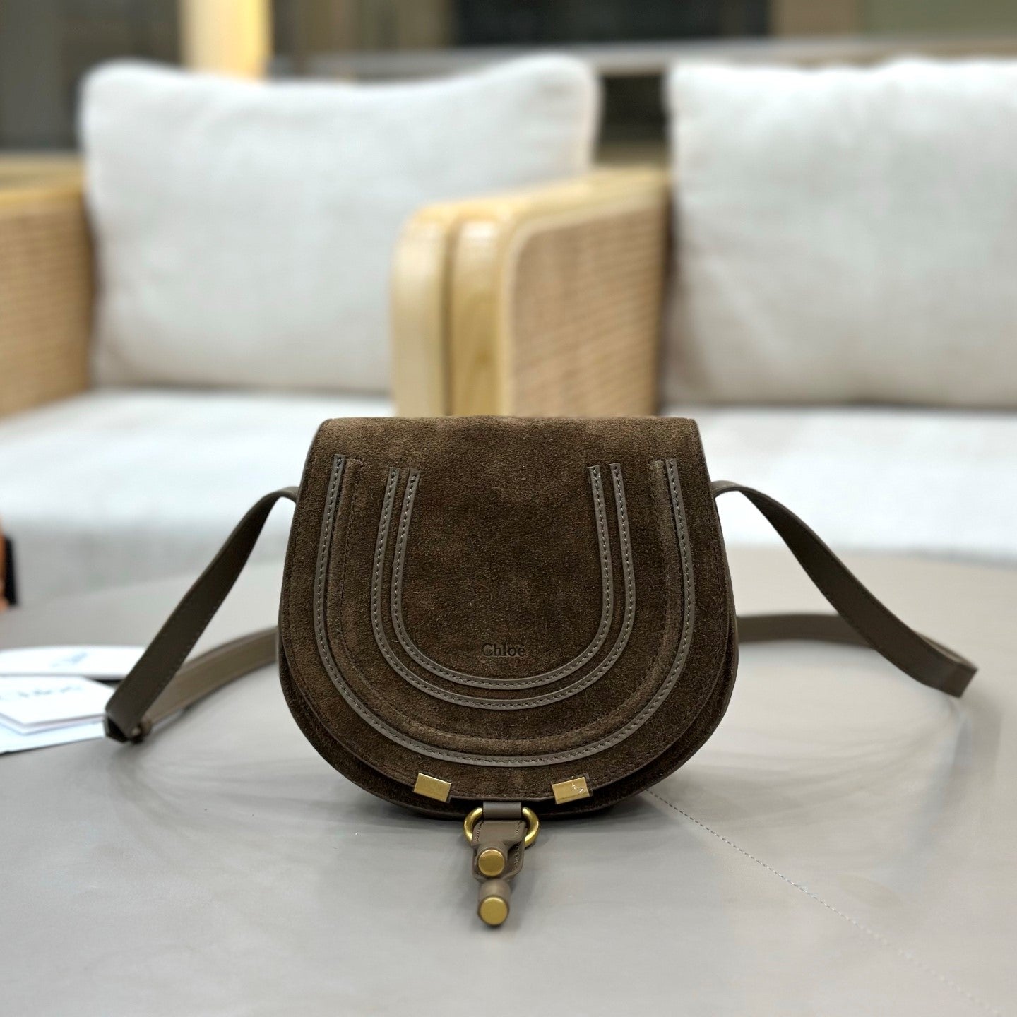 Chloe Small Marcie Saddle Bag Dark Brown Suede 281229