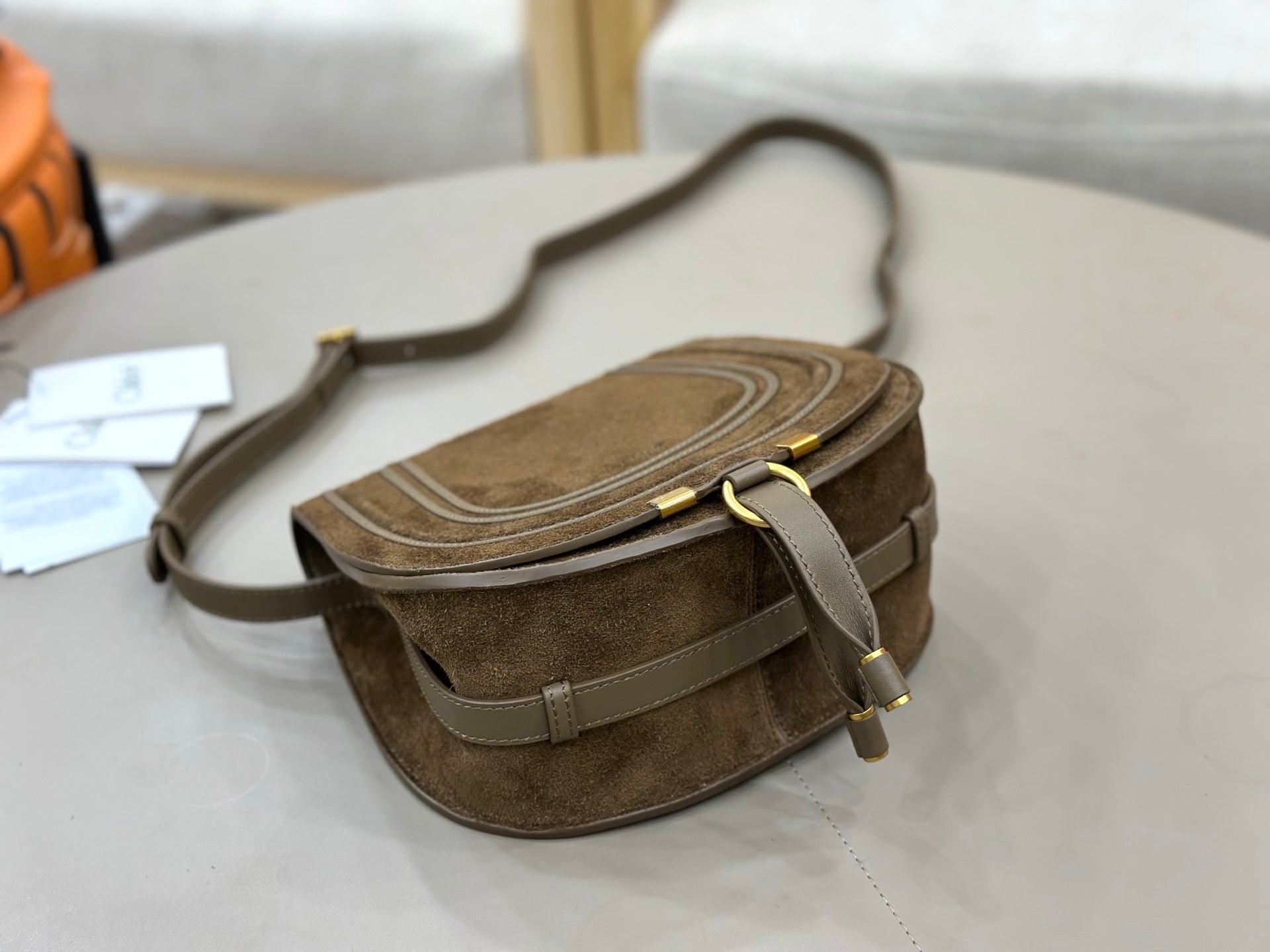 Chloe Marcie Saddle Bag Taupe Suede 281232