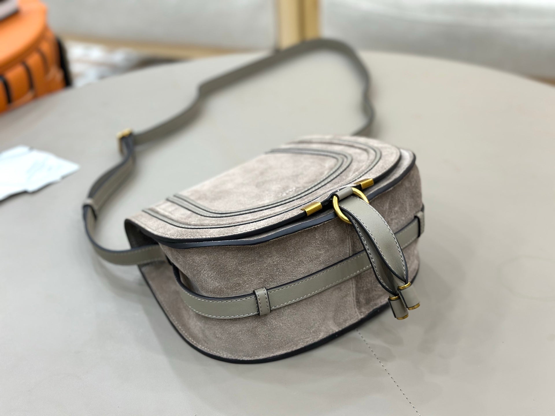 Chloe Marcie Saddle Bag Grey Suede 281226
