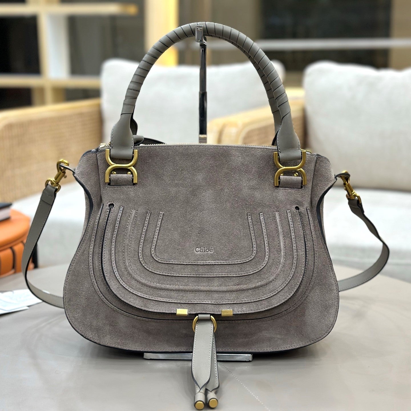 Chloe Marcie Bag Grey Suede 281265