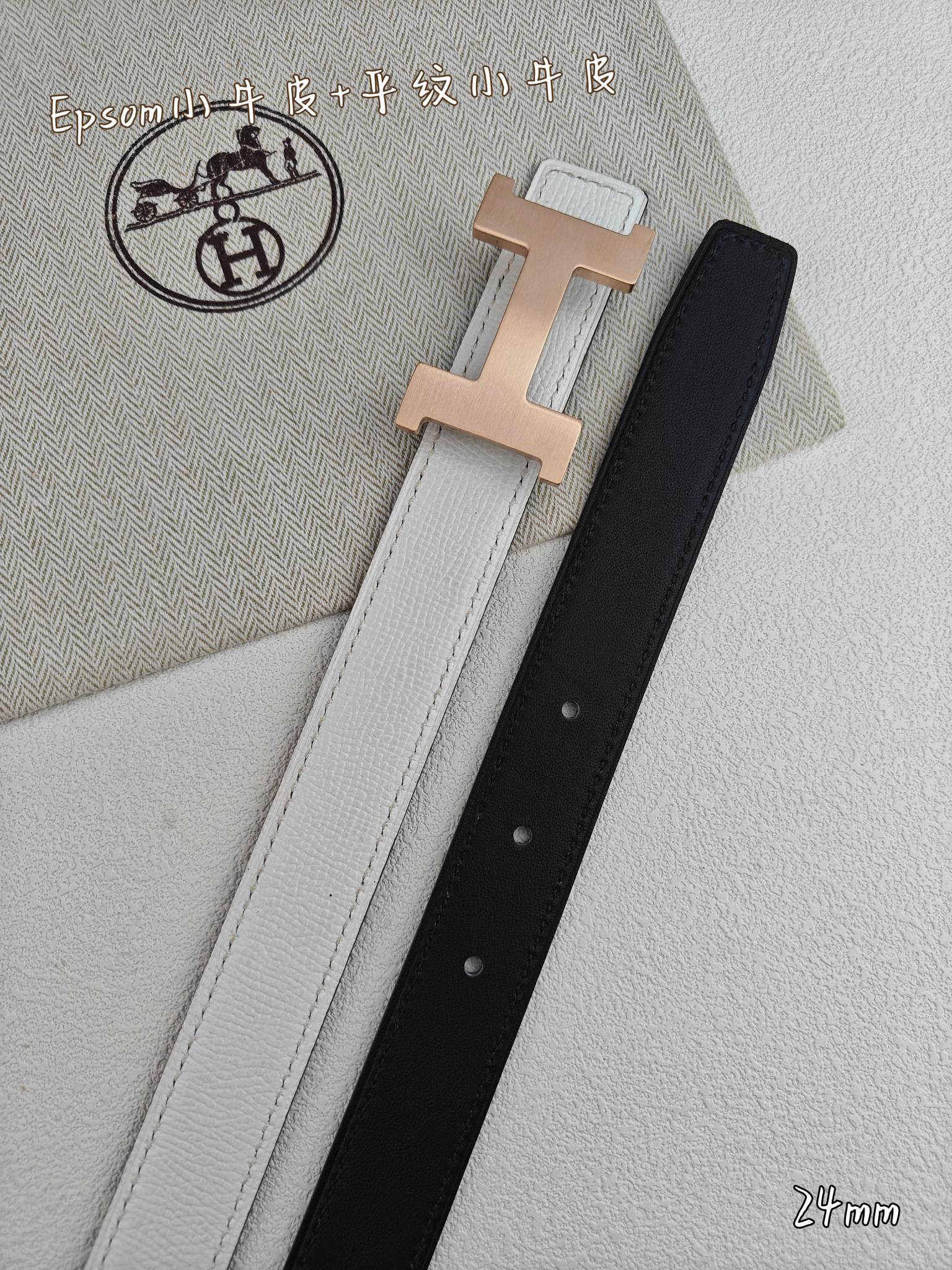 H Guillochee Buckle Belt 2.4cm White Espom 211241