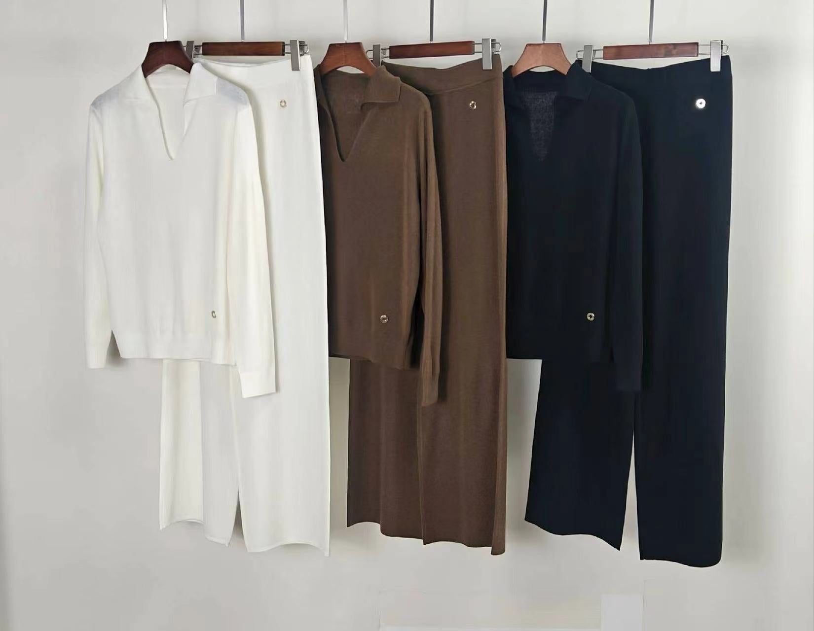 LP Long-Sleeved V-neck Collared Sweater+ Trousers Set 422683