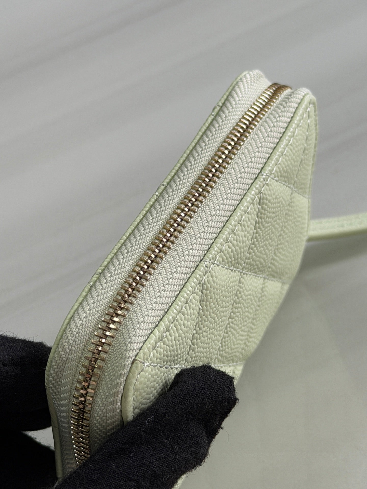 CC 26P Zipper Card Holder Light Yellow Quited Caviar Leather