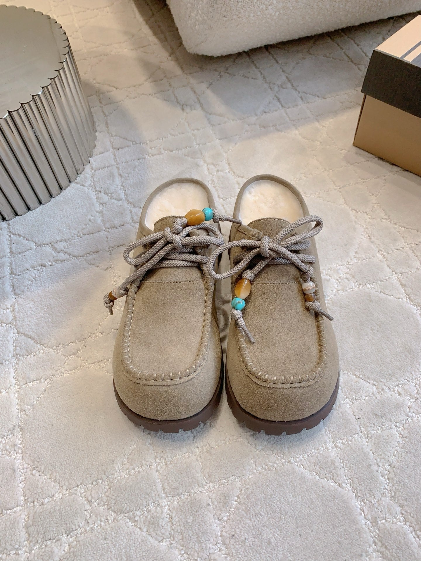UGG Yupoo Loafers Khaki Wool Suede Mule Fleece Lining 516911