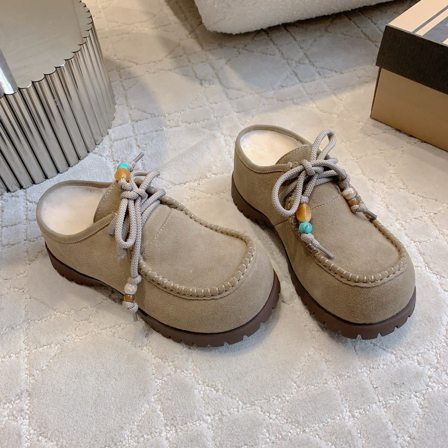 UGG Yupoo Loafers Khaki Wool Suede Mule Fleece Lining 516911
