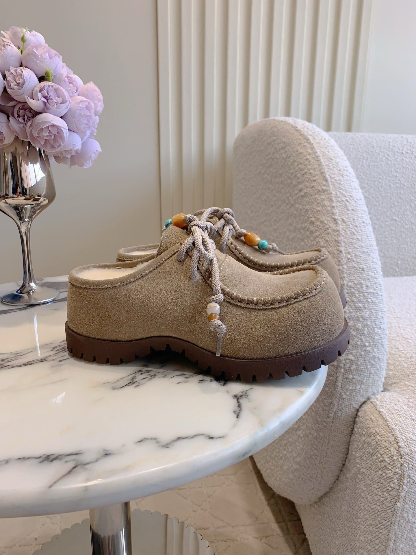 UGG Yupoo Loafers Khaki Wool Suede Mule Fleece Lining 516911