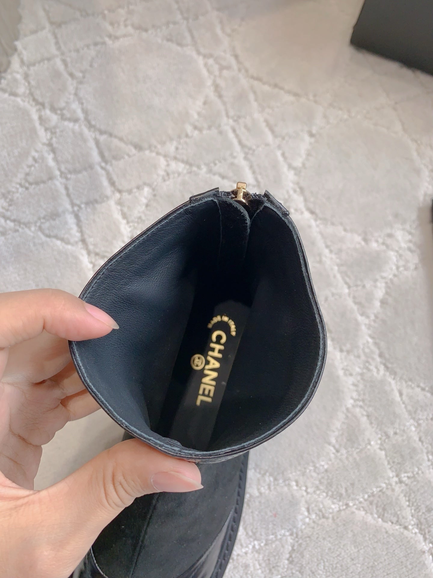CC New Platform Ankle Boots Black Suede Glossy Sheepskin