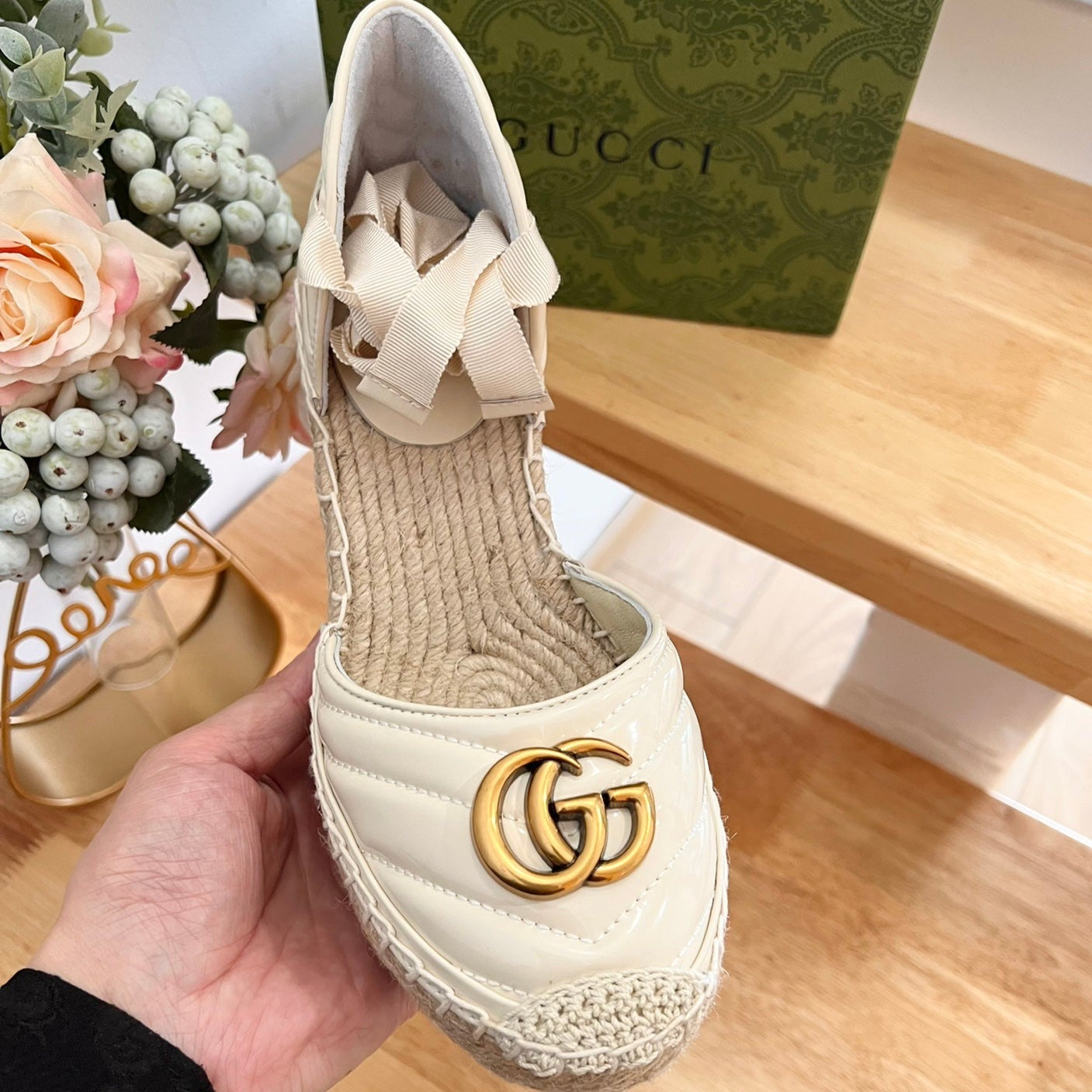 GG Crochet platform Espadrilles White