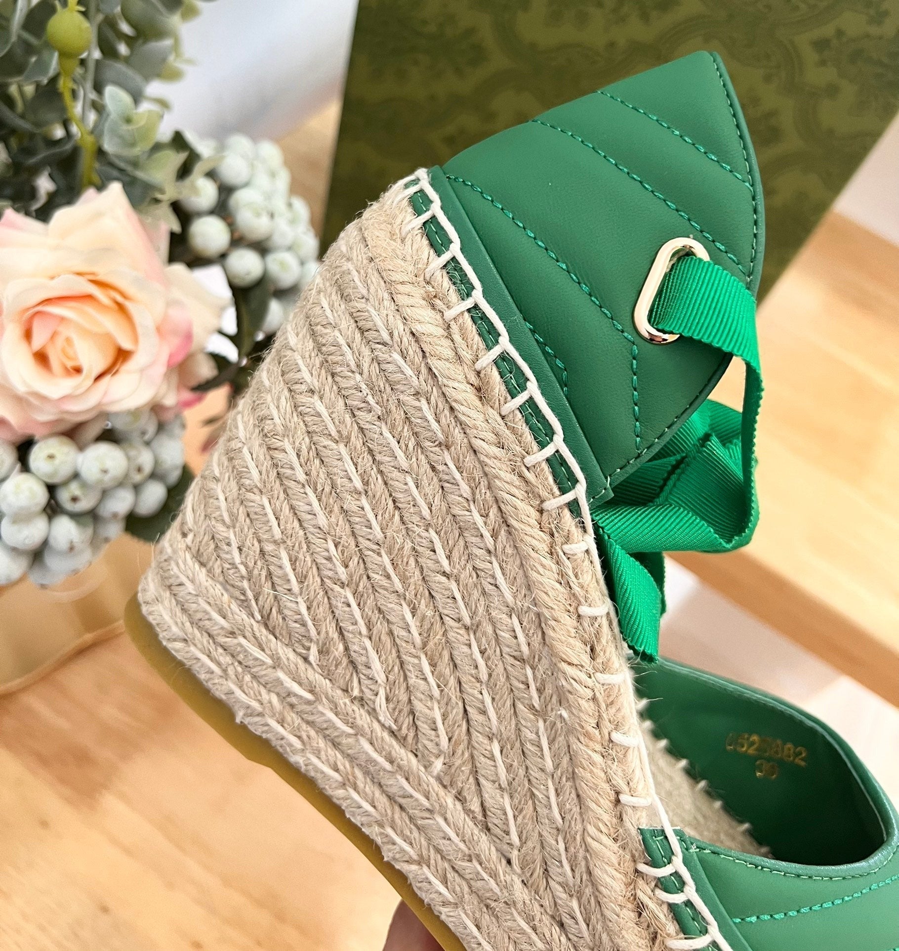 GG Crochet platform Espadrilles Jade Green