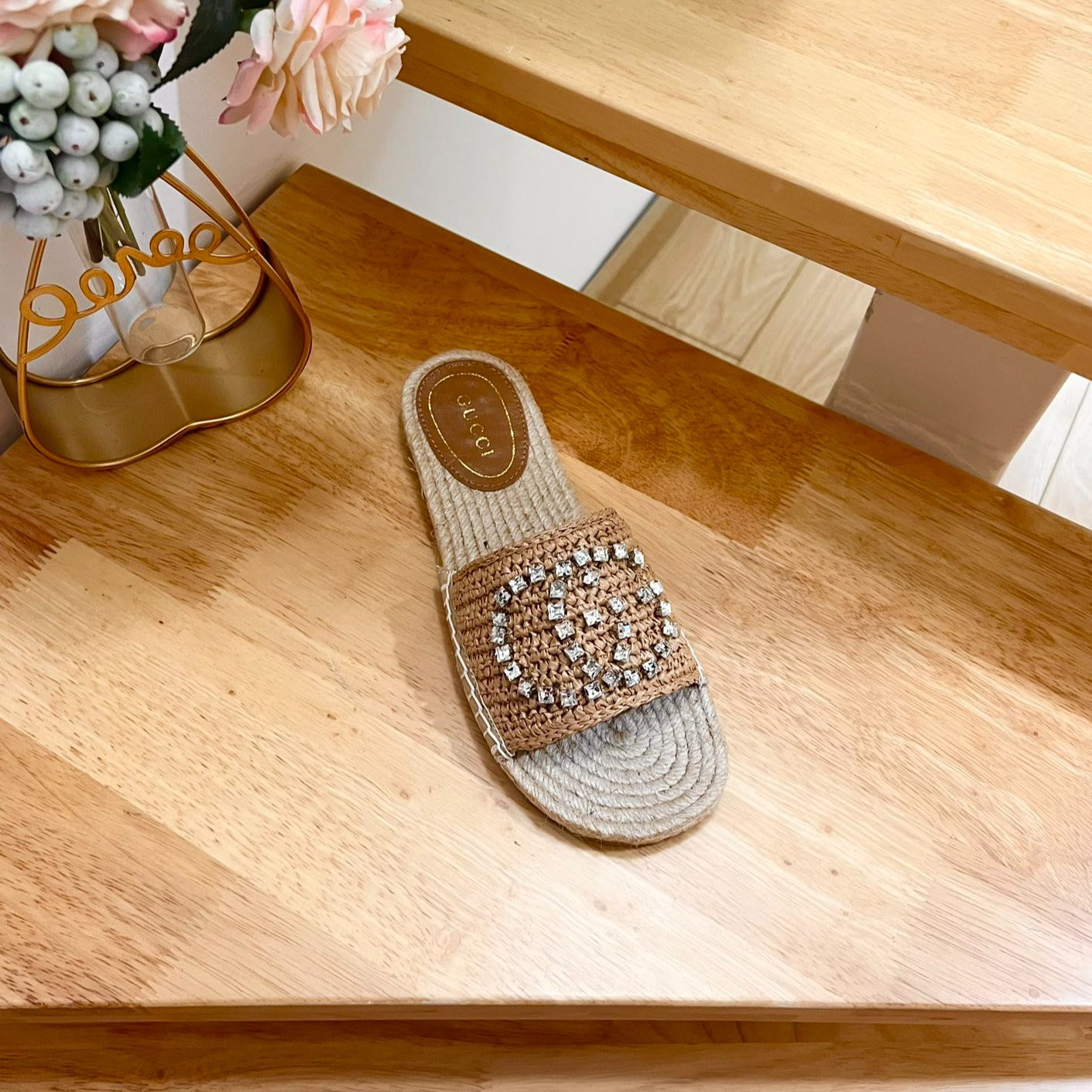 GG Casual Style Logo Sandals Brown Caramel