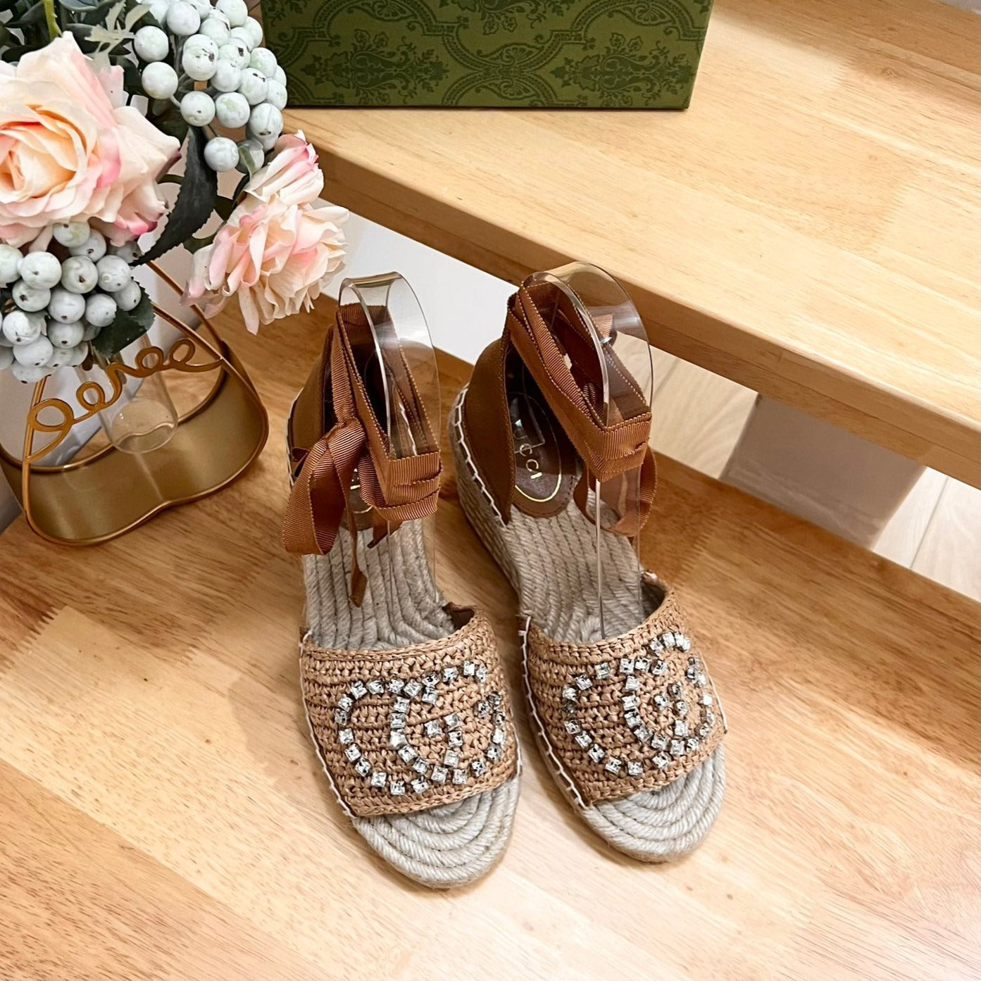 GG Women High Sandal Shoes Brown Caramel