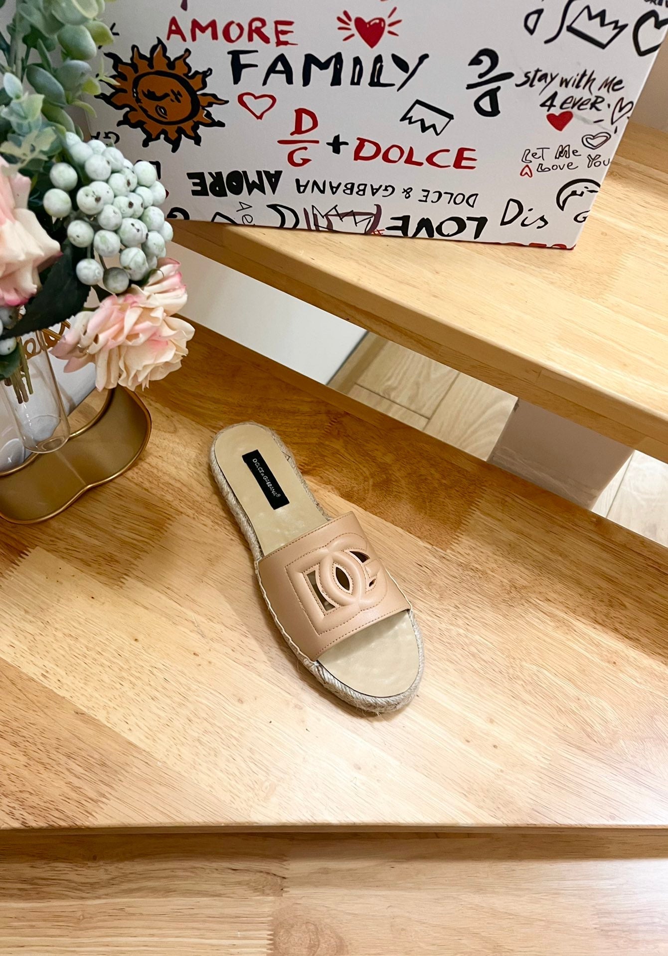 DC Espadrilles Sildes Beige Rubber & Sheepskin 240625