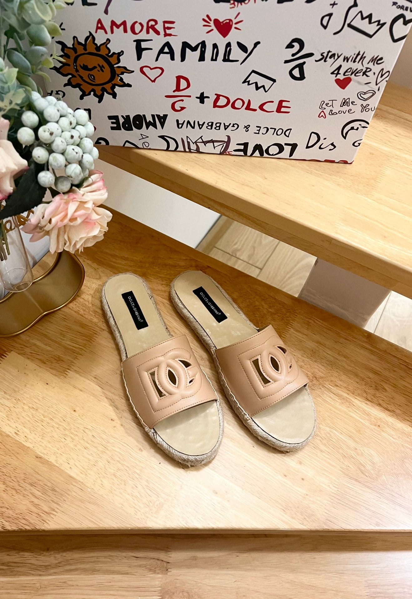 DC Espadrilles Sildes Beige Rubber & Sheepskin 240625