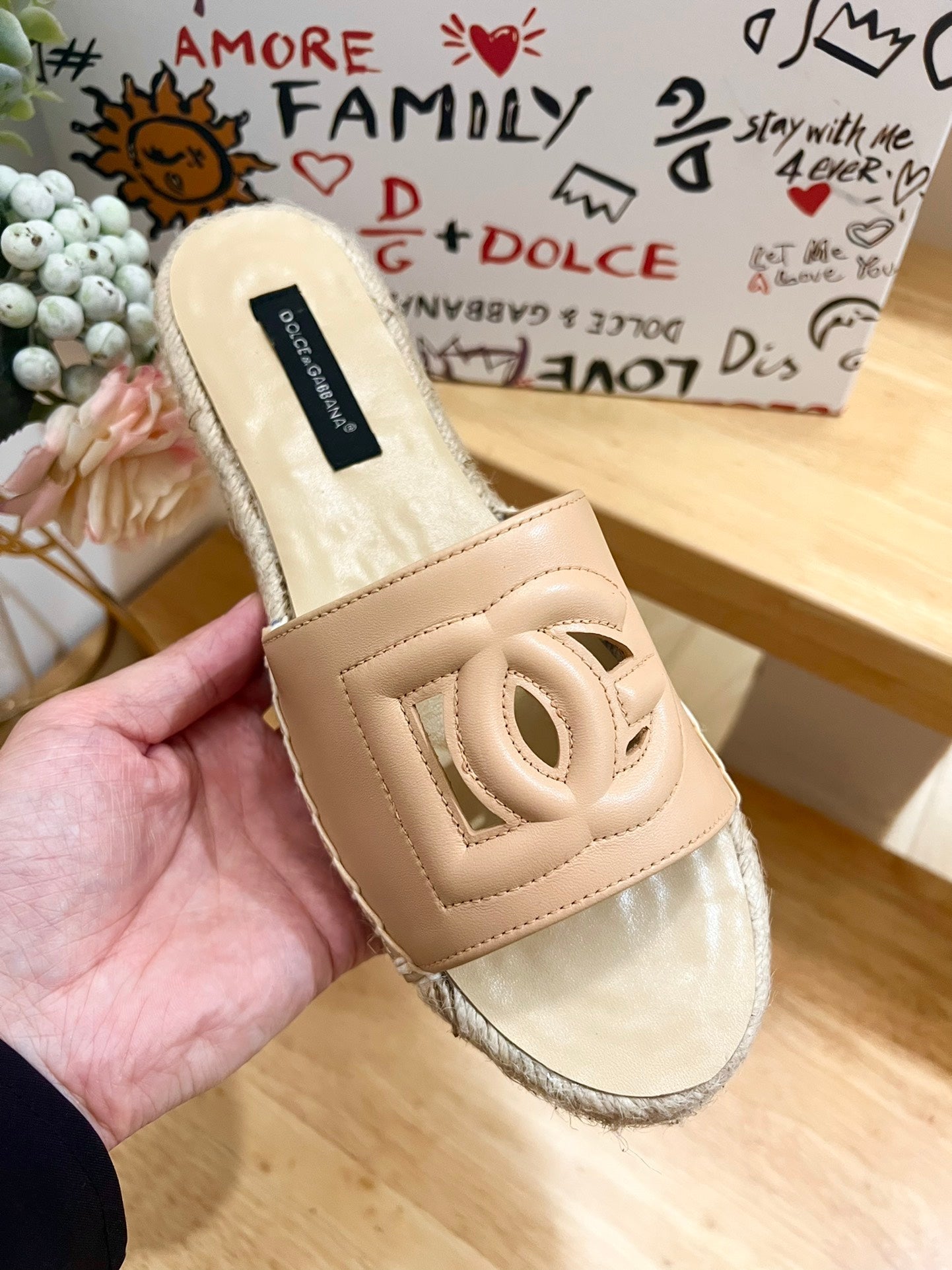 DC Espadrilles Sildes Beige Rubber & Sheepskin 240625