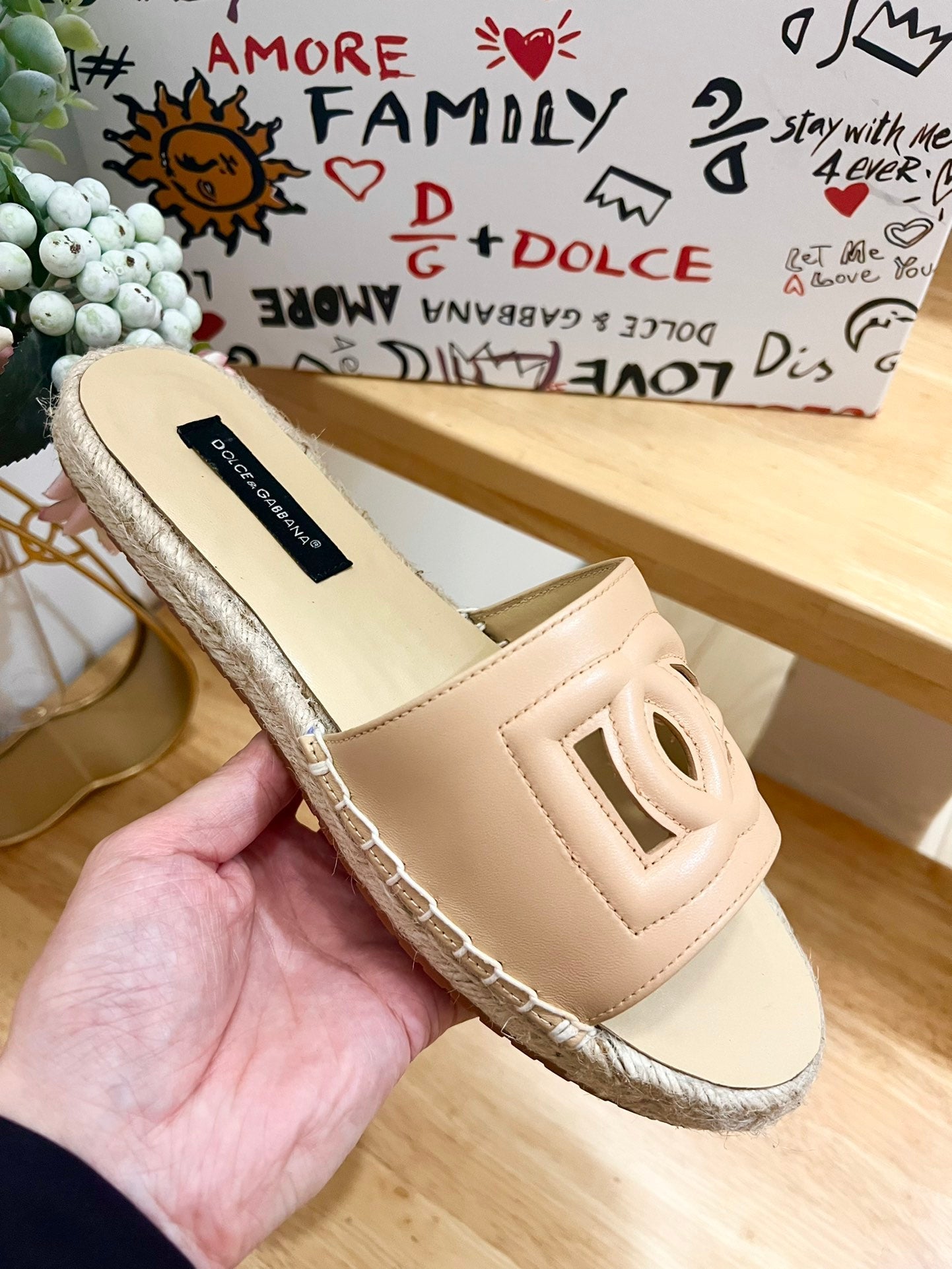 DC Espadrilles Sildes Beige Rubber & Sheepskin 240625