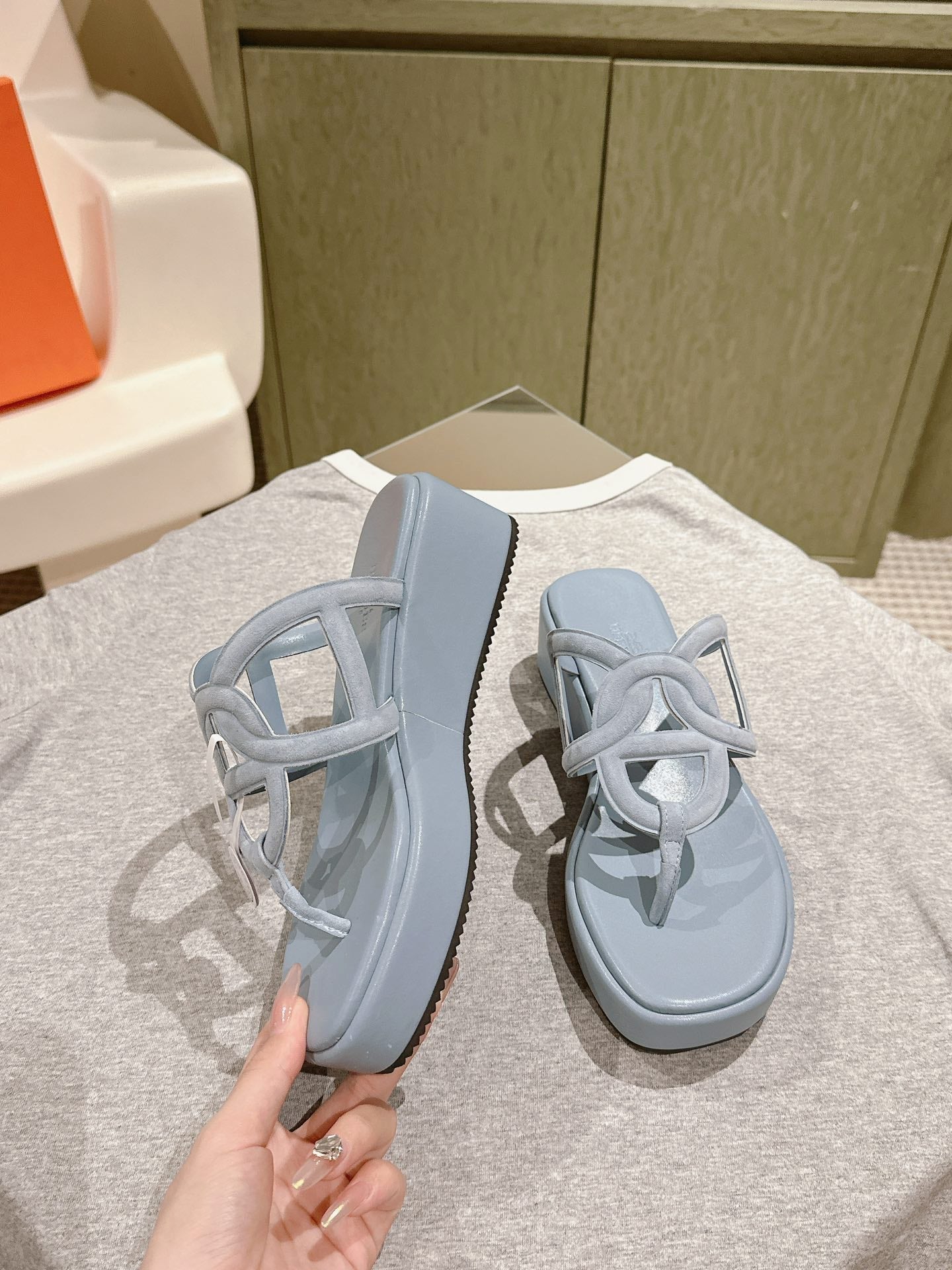 HM Gipsy Sandals 50mm Blue Sheepskin 484750