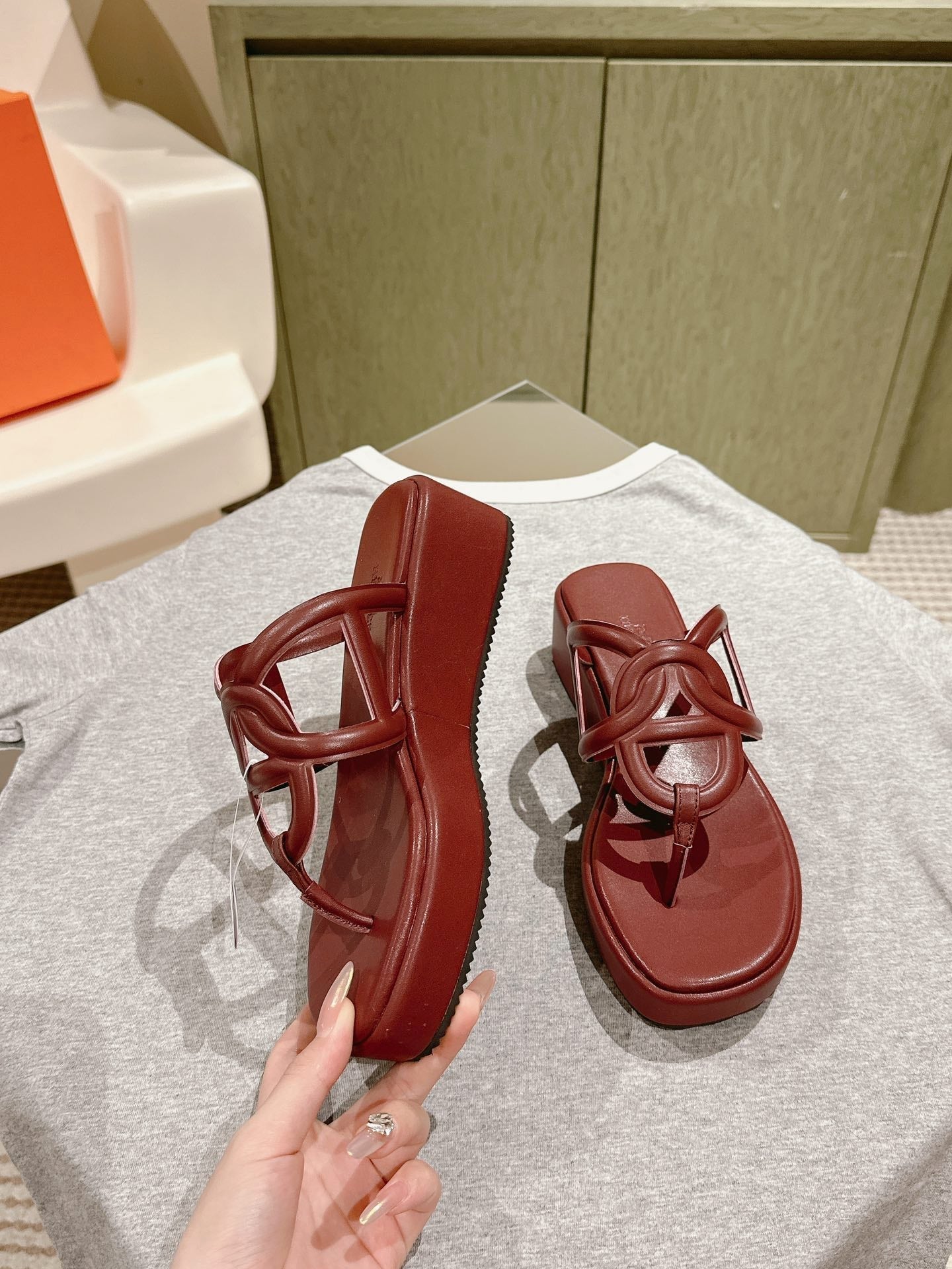 HM Gipsy Sandals 50mm Reddish-brown Sheepskin 484755