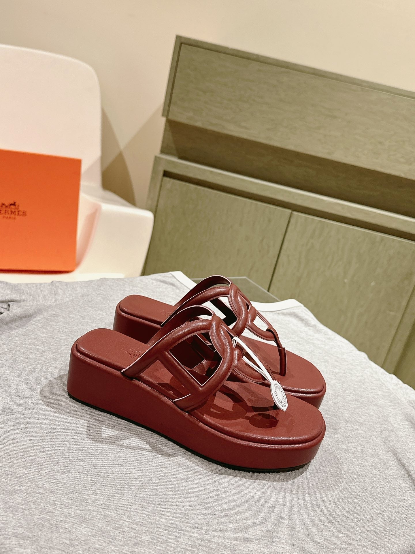 HM Gipsy Sandals 50mm Reddish-brown Sheepskin 484755
