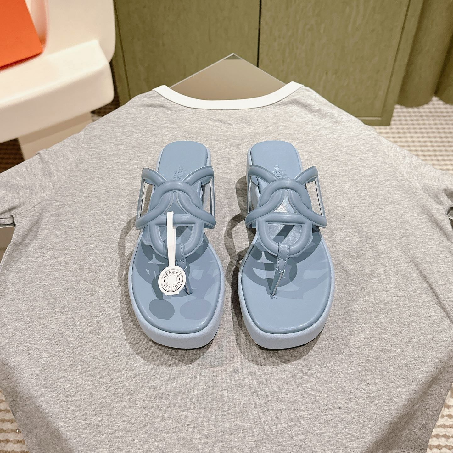 HM Gipsy Sandals 50mm Light Blue Sheepskin 484754