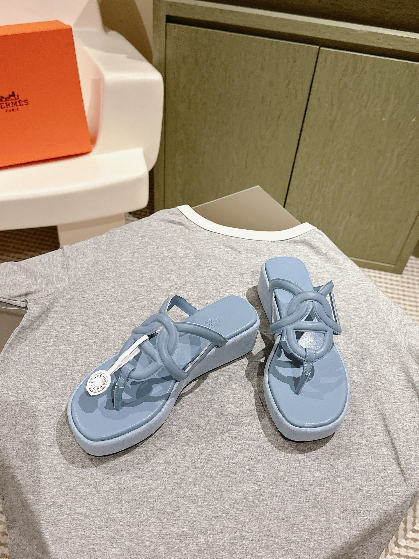 HM Gipsy Sandals 50mm Light Blue Sheepskin 484754