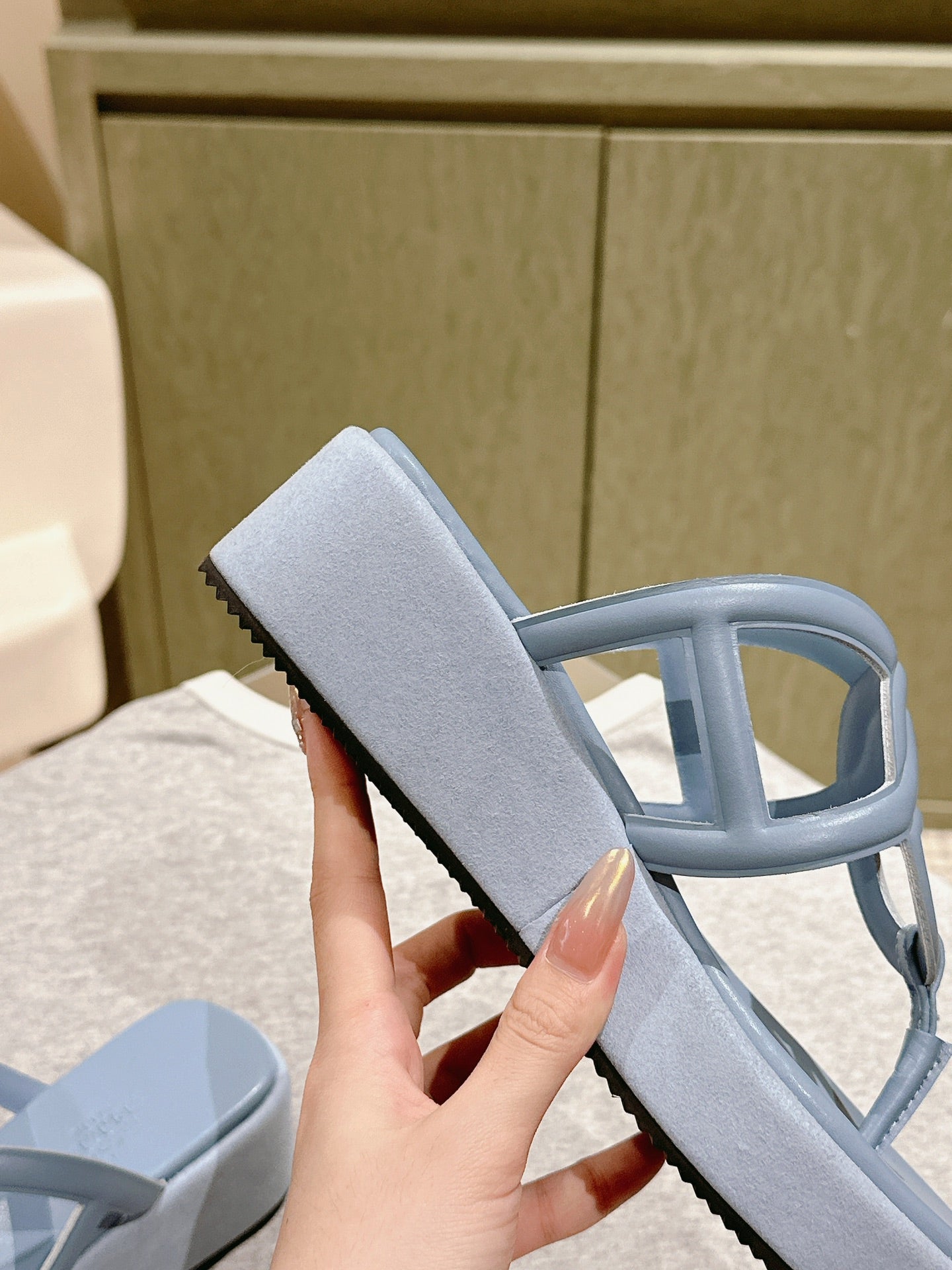 HM Gipsy Sandals 50mm Light Blue Sheepskin 484754