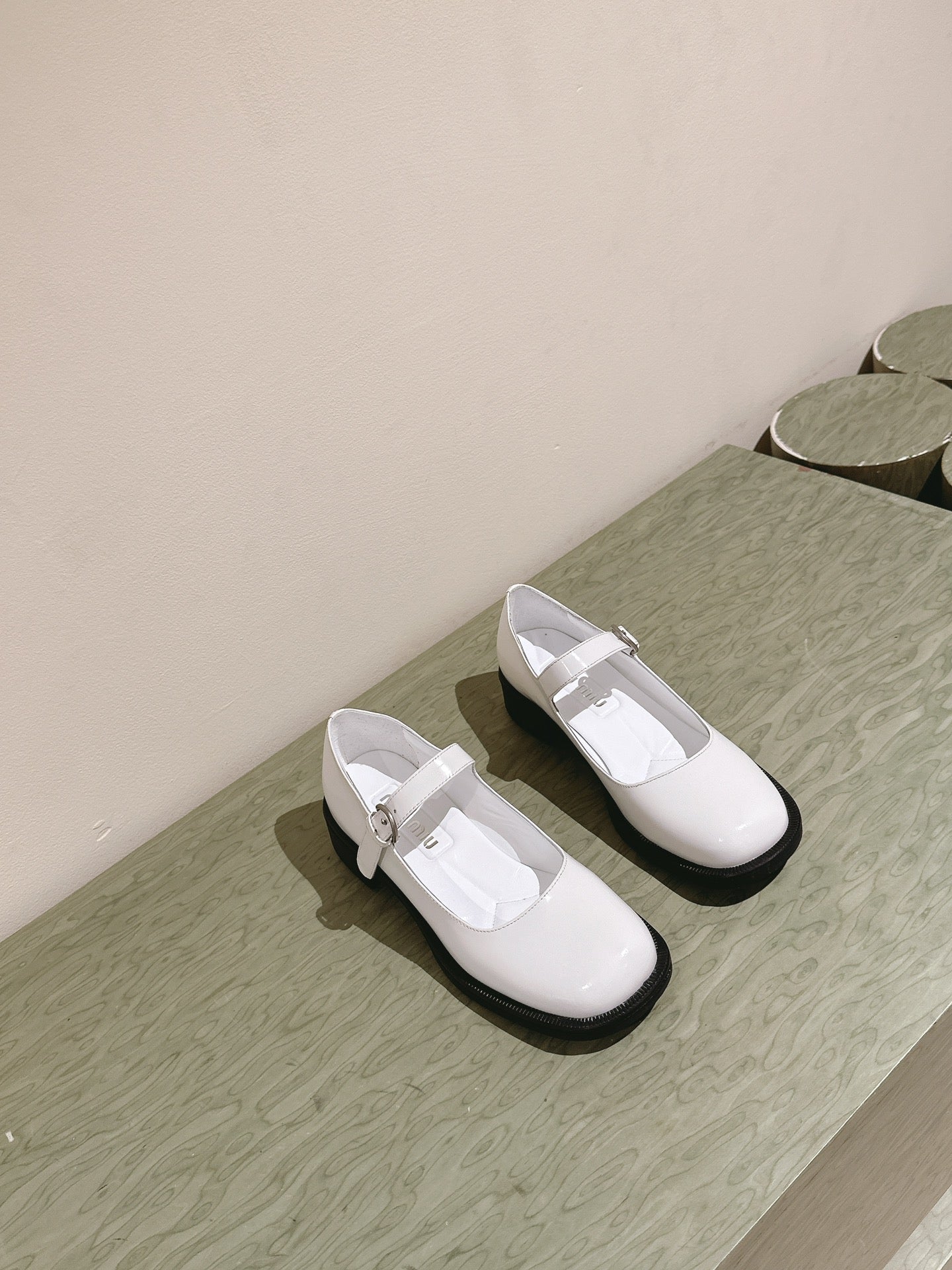Miu Mary Jane Shoes White Patent Leather 445566