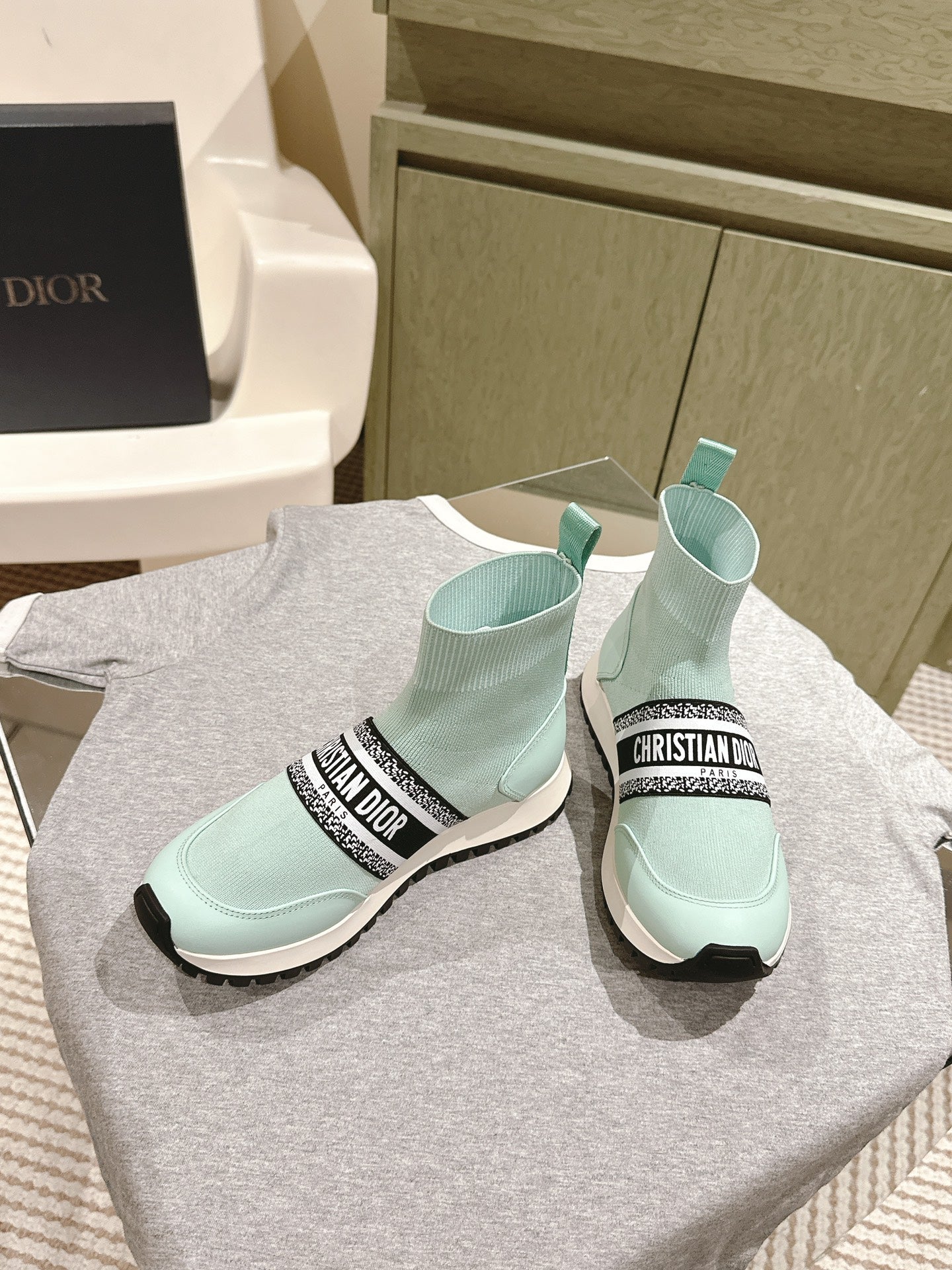 CD High-Top Sneaker 40mm Jade Green Stretch Wool And Lambskin