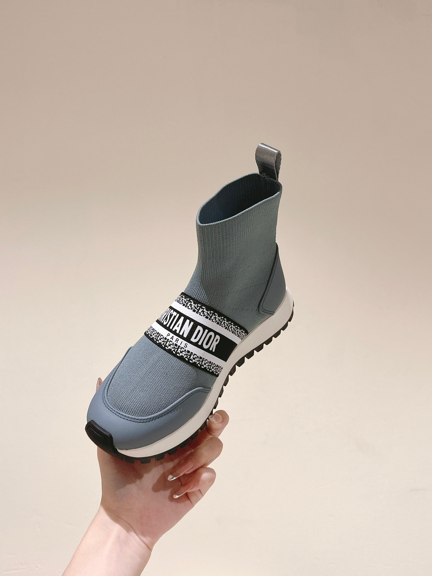 CD High-Top Sneaker 40mm Blue Grey Stretch Wool And Lambskin
