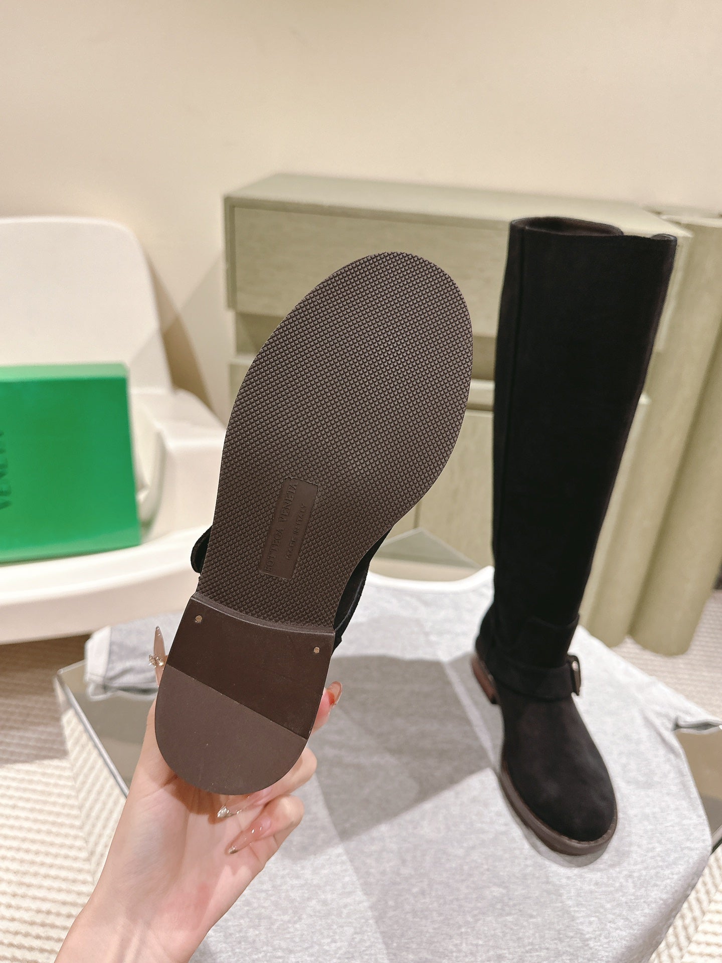 BV Long Boots 30mm Black Suede 446178