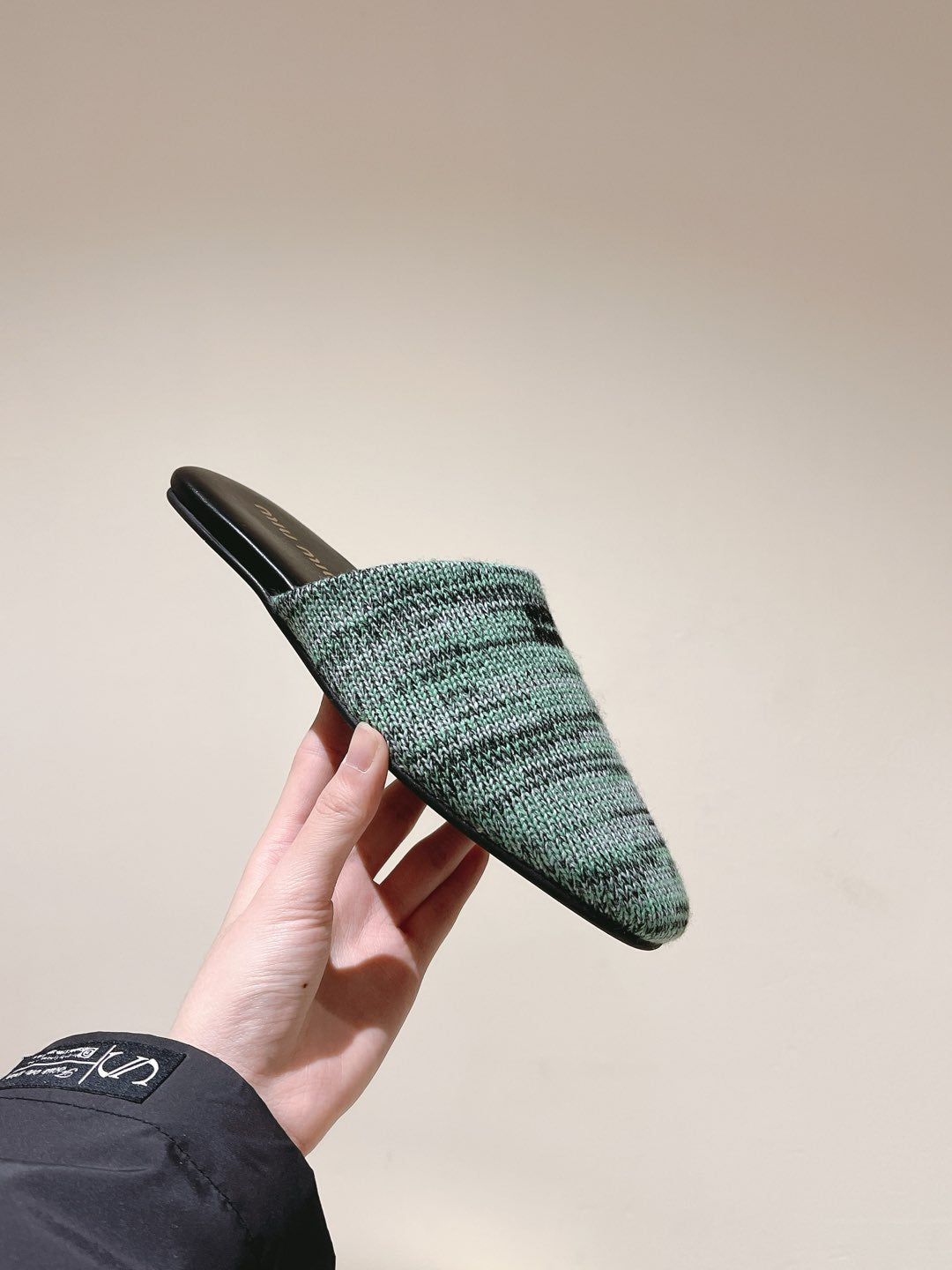 Miu Slide Black mix Green Wool Cowhide 445671