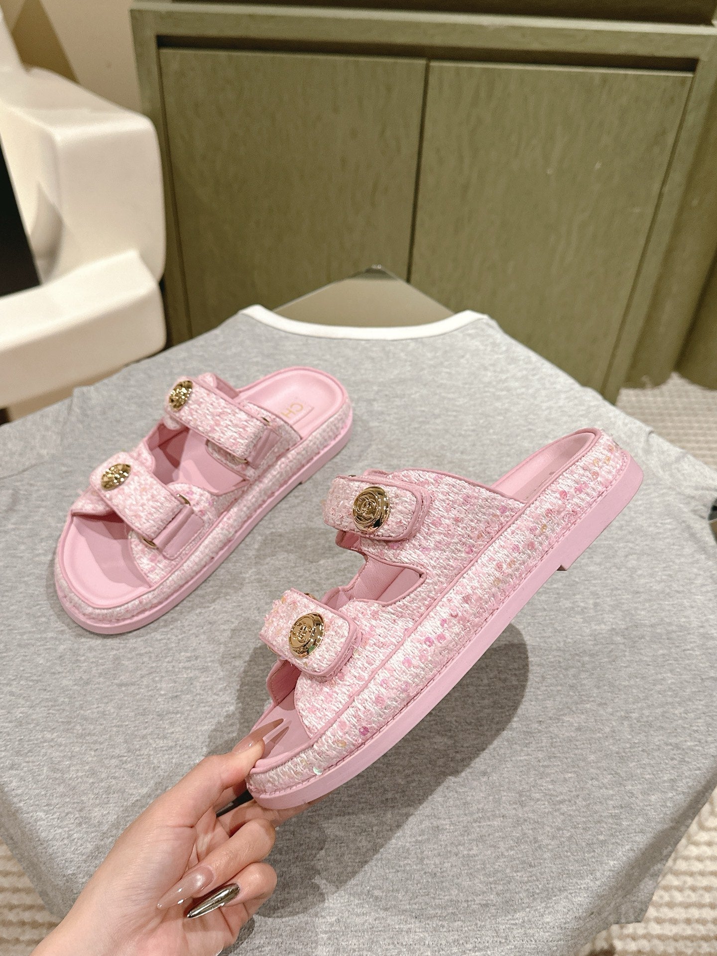 CC 25C Dad Sandals Mule Pink Tweed 462219