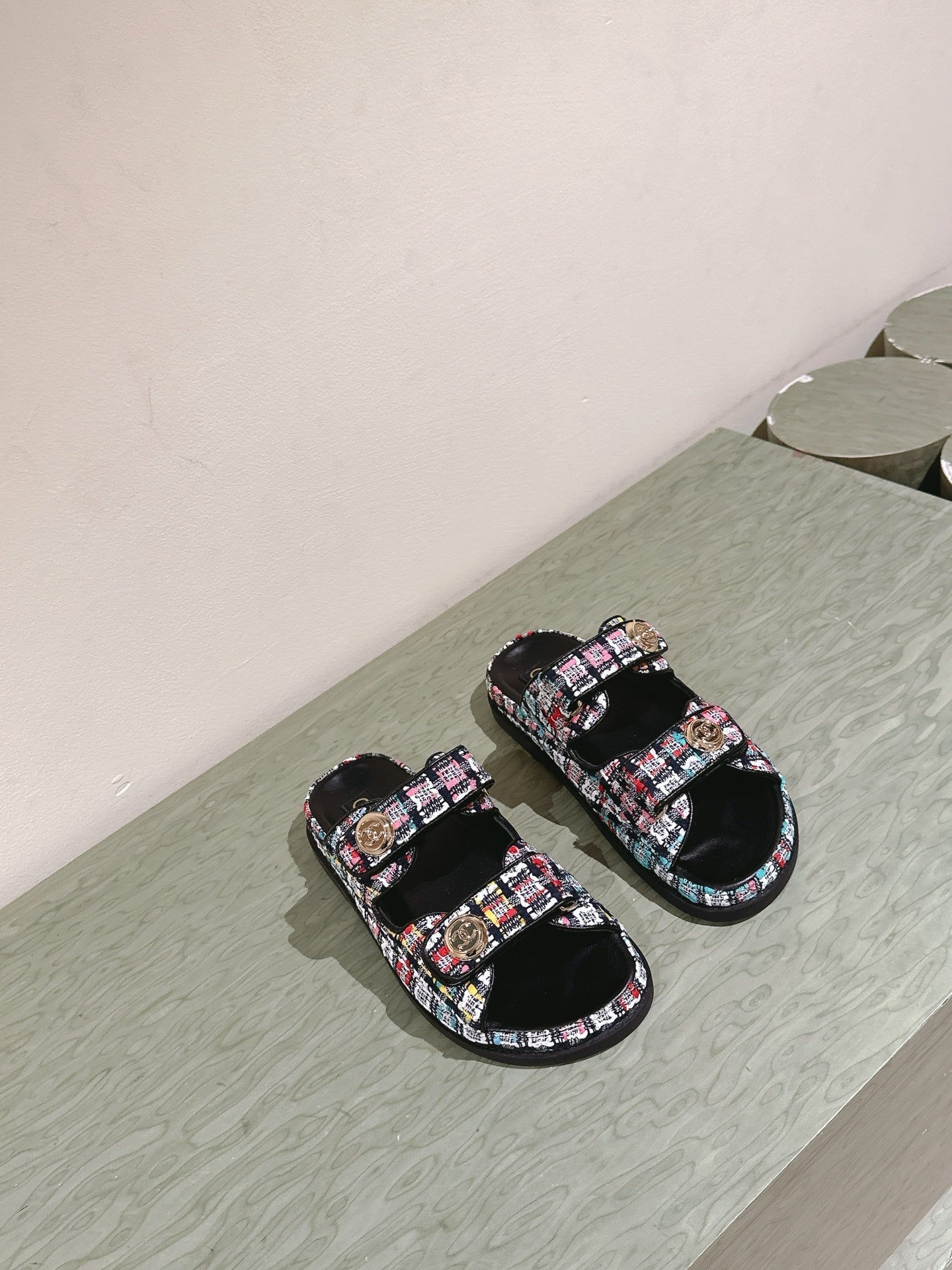 CC 25C Dad Sandals Mule Black Colorful Tweed 462230