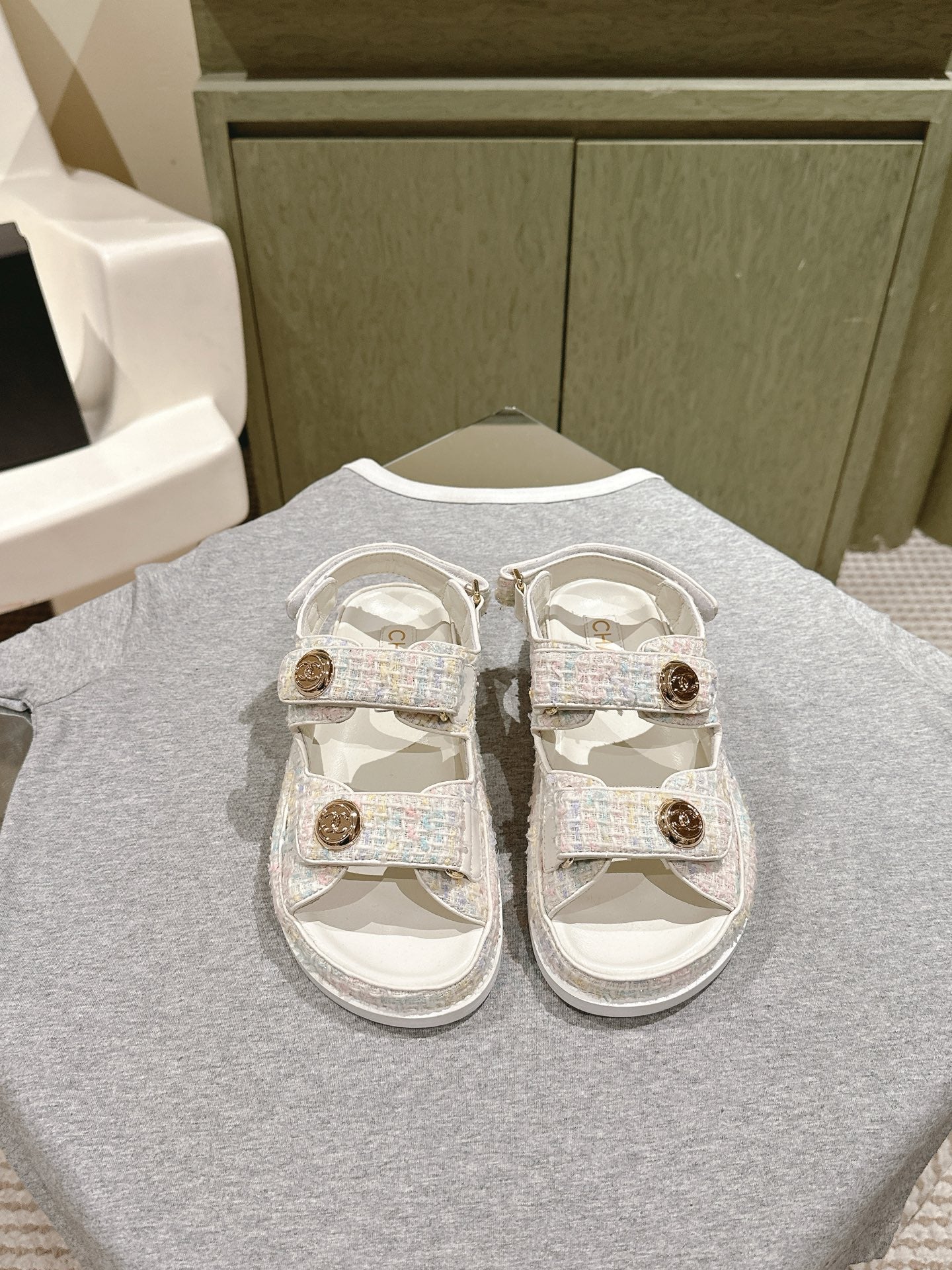 CC 25C Dad Sandals White Colorful Tweed 462229