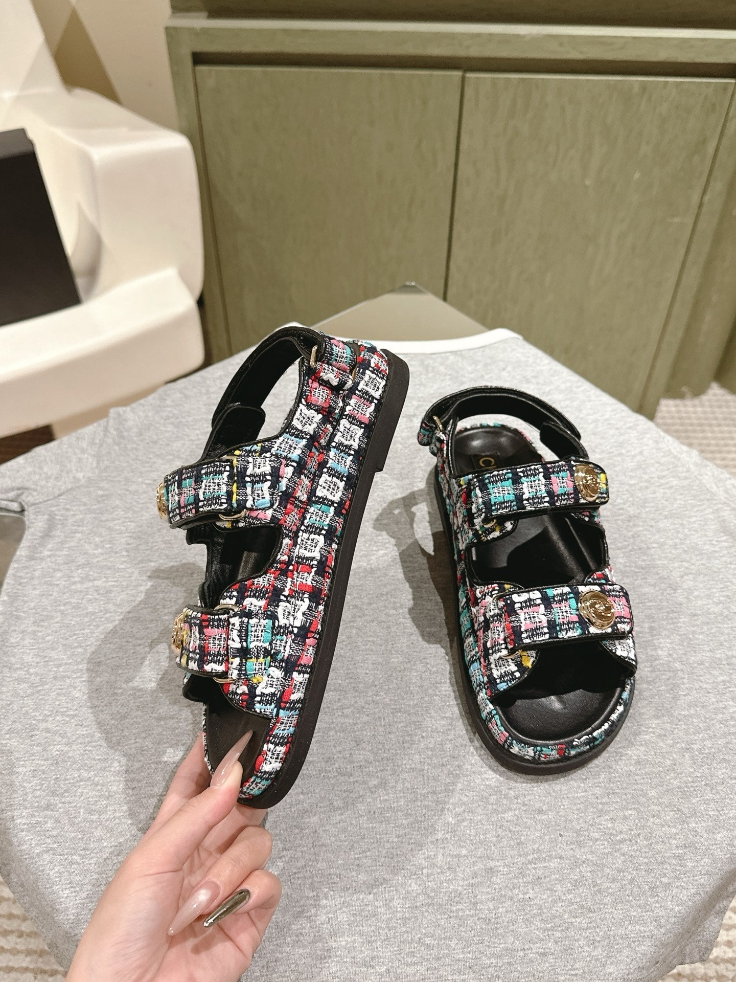 CC 25C Dad Sandals Black Colorful Tweed 462230