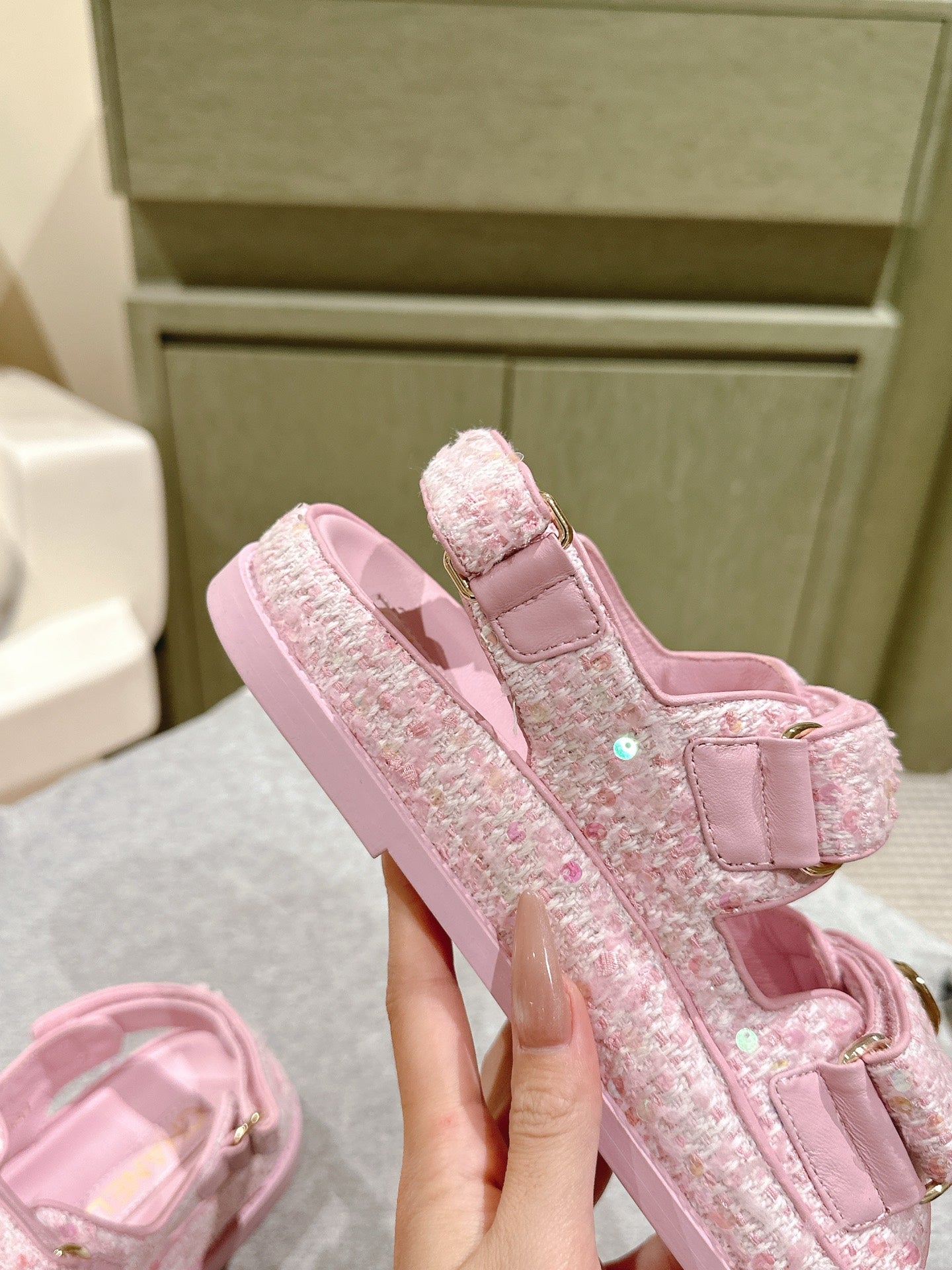CC 25C Dad Sandals PInk White Tweed 462231