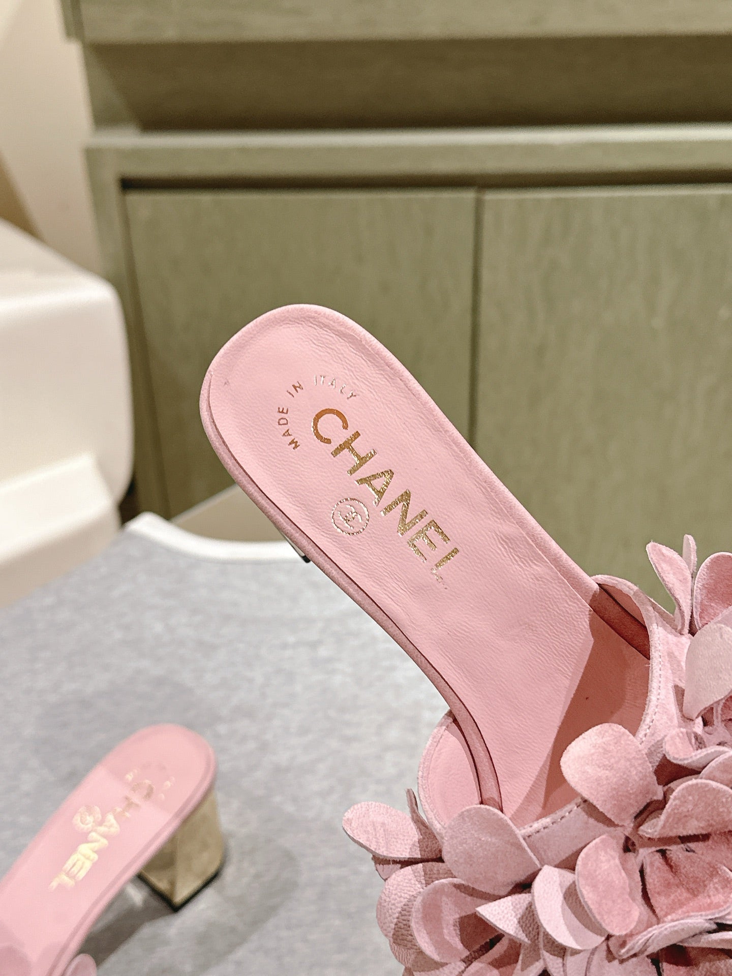 CC Floral Slide Sandals 55mm PInk Suede Cowhide 454285