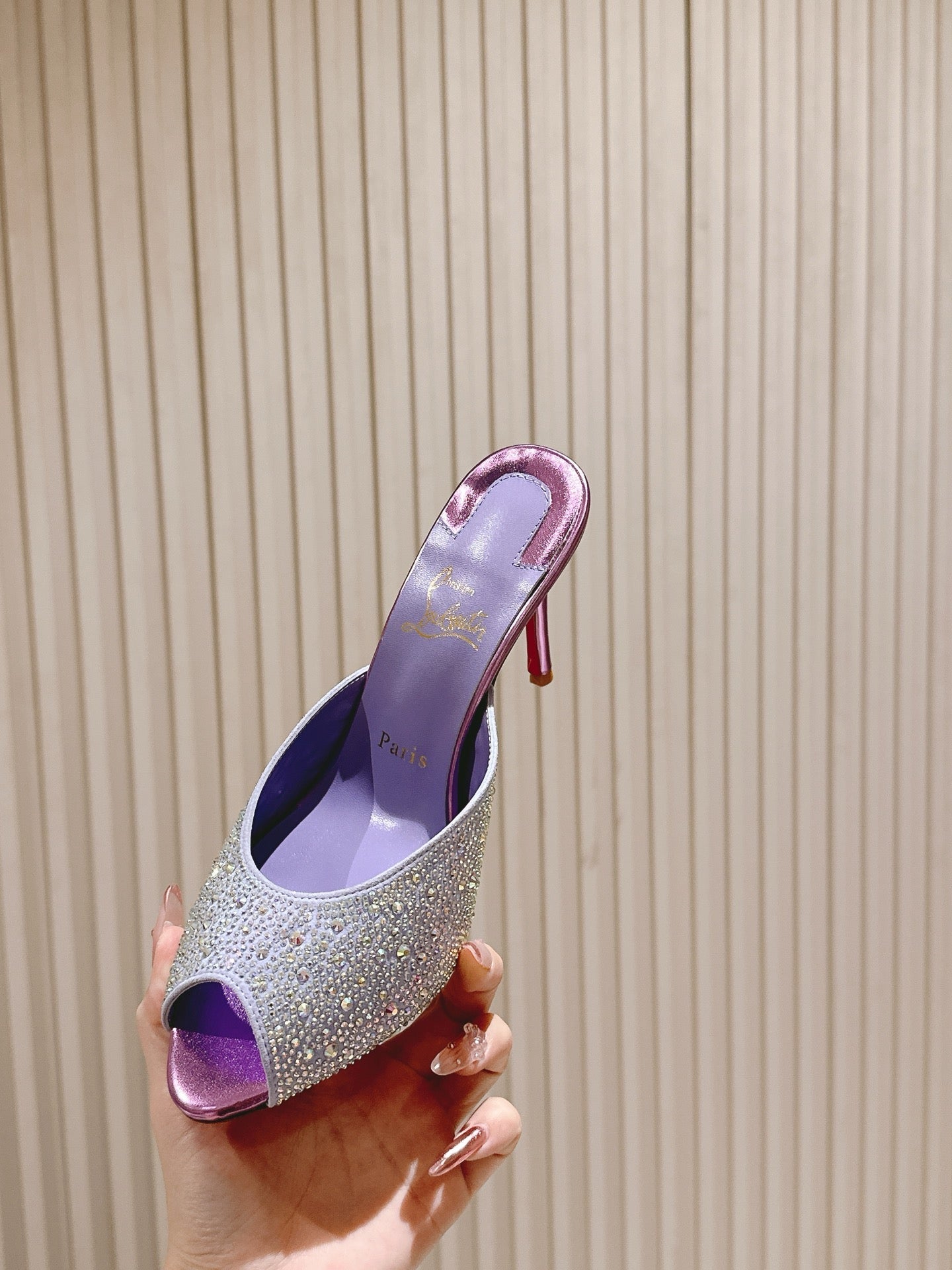 CL 25s Me Dolly Sandal Mule Heel Pump 85mm Light Purple Sheepskin 446687