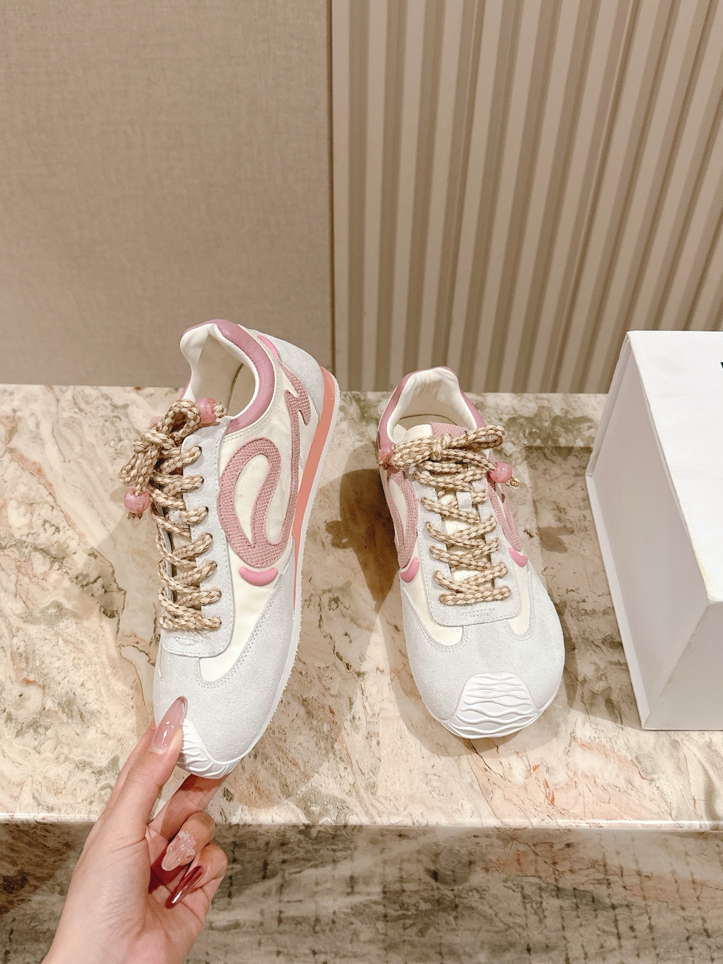 Loewe 2025 Paula's Ibiza Flow Runner Sneaker Ivory Pink Suede Leather 556047