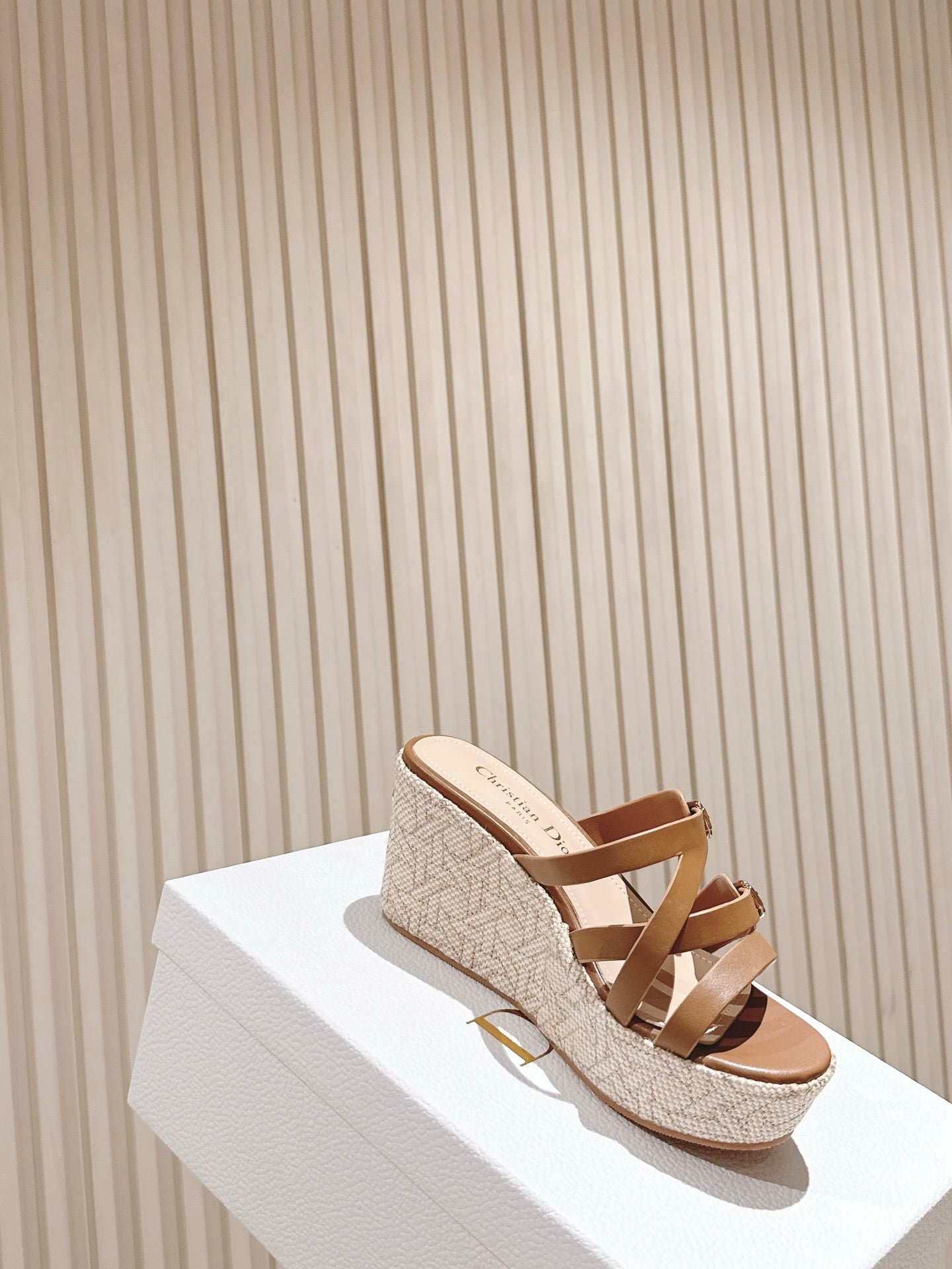 CD Wedge Hemp Sandal 85mm Brown Beige Lambskin 483083