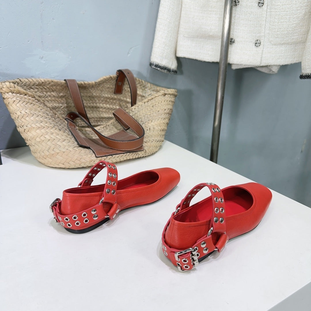 Alaia Biker Ballet Flats Red Cowhide 674317