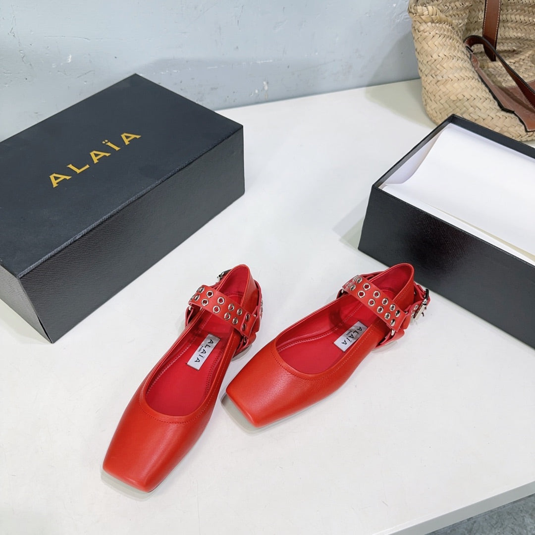Alaia Biker Ballet Flats Red Cowhide 674317